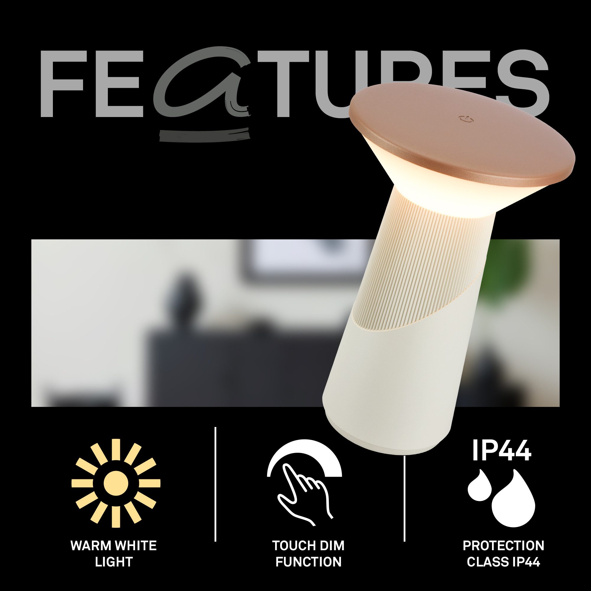 Briloner Leuchten LED Tischleuchte Tischlampe kabellos Akku USB-C Touch dimmbar Design Award, LED wechselbar, 2700K, 15x24 cm, Akku tauschbar, Indoor/Outdoor, Wohnzimmer, Balkon