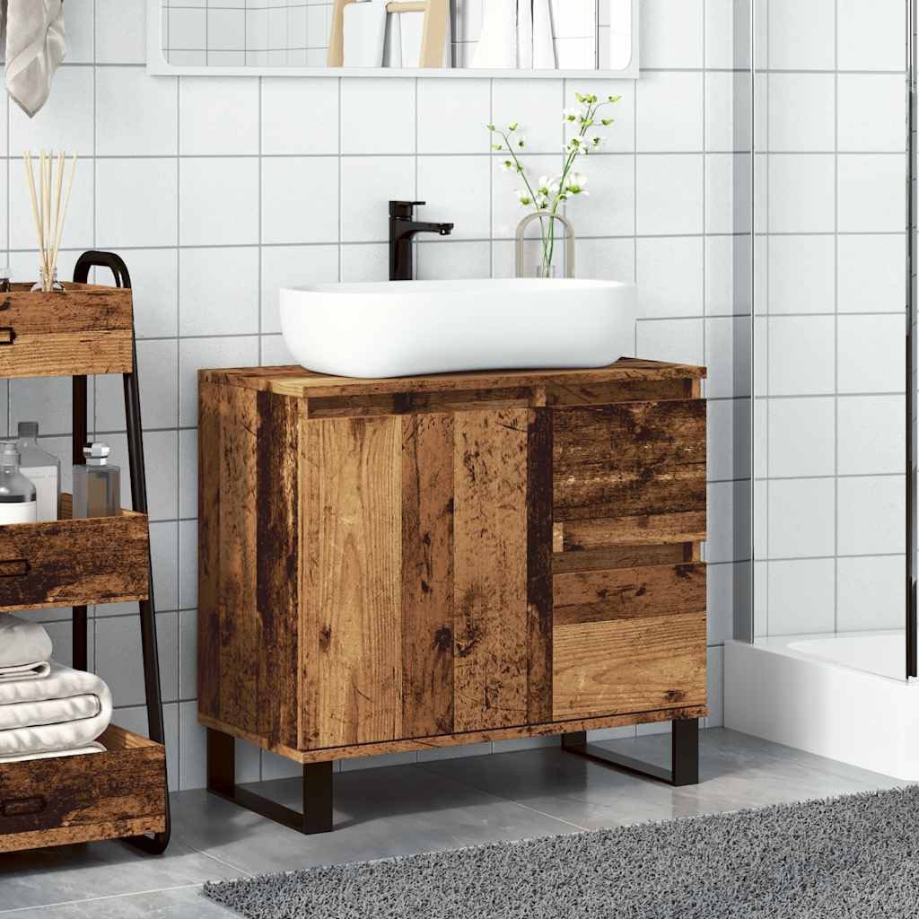 vidaXL Badezimmer-Set Waschbeckenunterschrank Altholz-Optik 65x33x60 cm günstig online kaufen