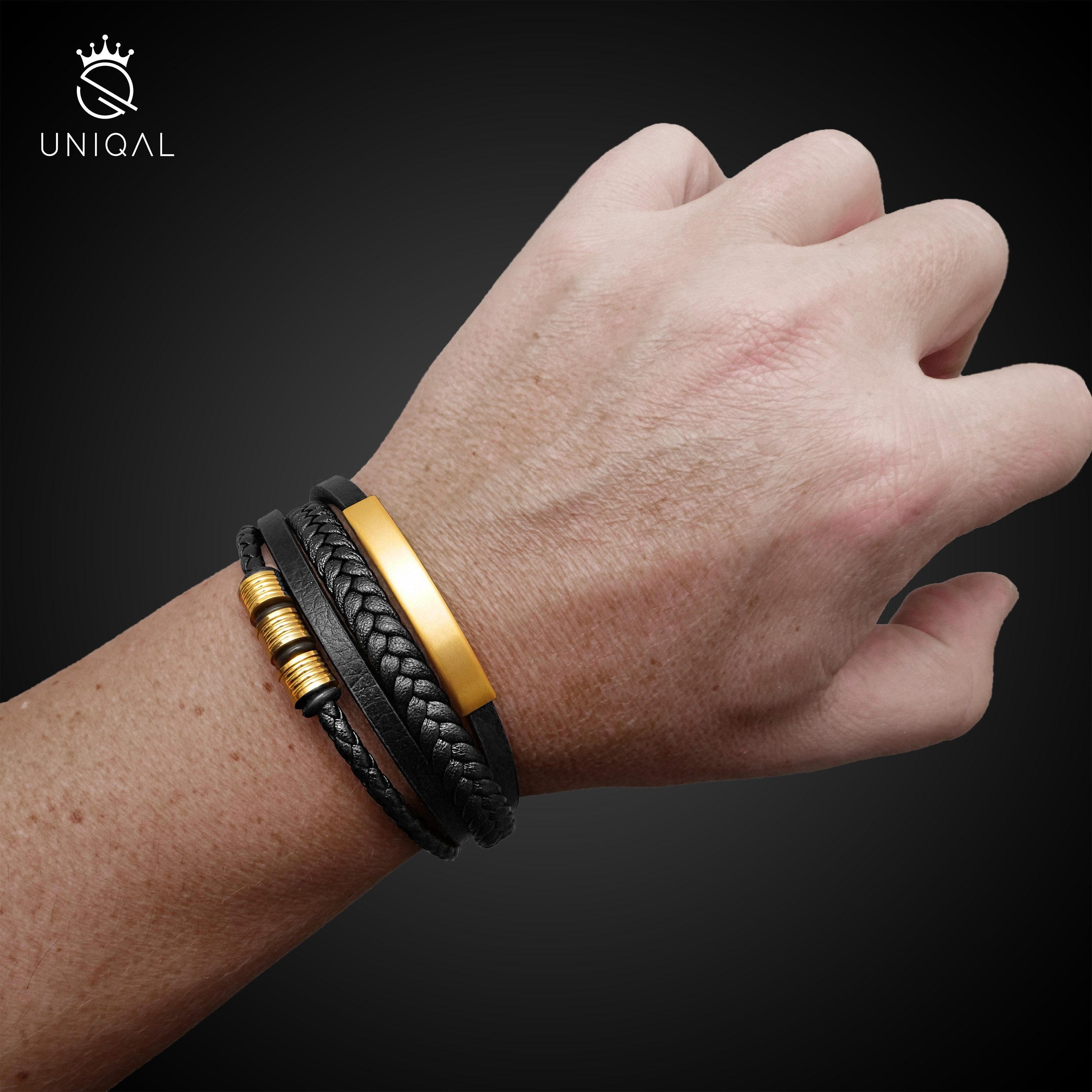 UNIQAL.de Lederarmband Herren "SHAPE" handgefertigt, geflochten, verstellbar (Klassisch, casual, elegant), aus Rindsleder, Edelstahl-Magnetverschluss mit Verlängerungsglied