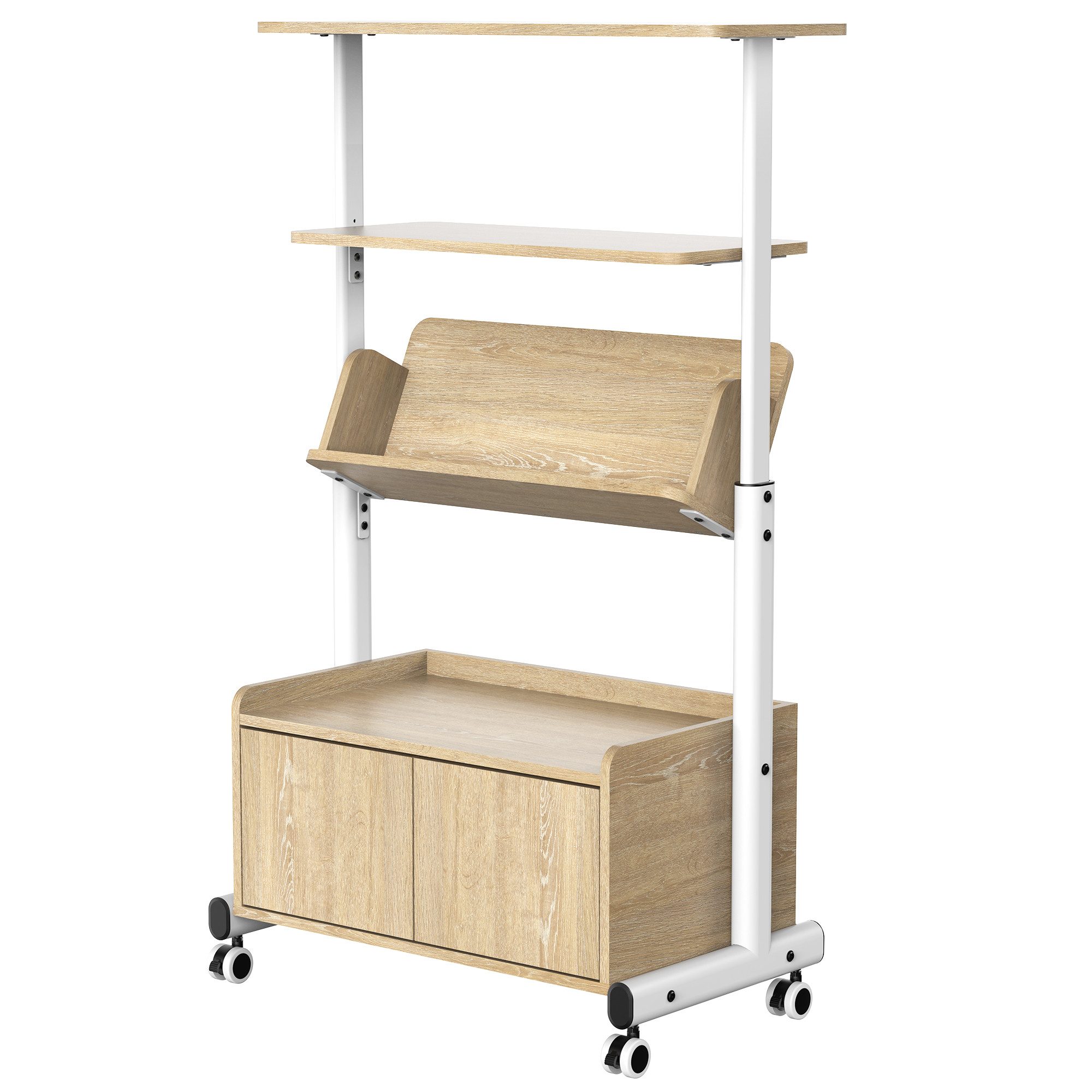 Fenge Bücherregal 4 Ebenen Standregal mit Rädern