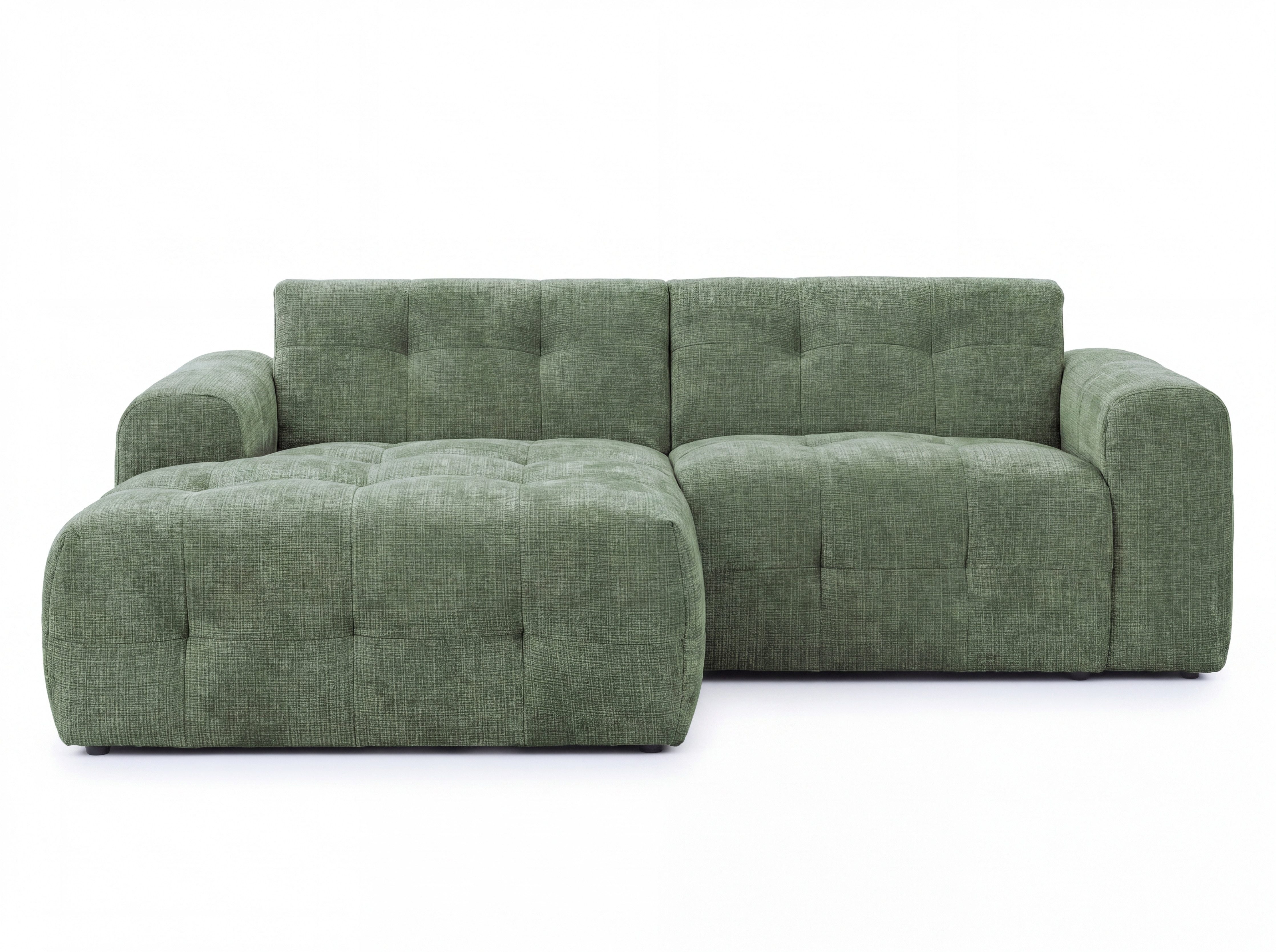 luma-home Ecksofa 21040, mit Ottomane links und raffinierten Steppungen, B234/T161/H79 cm, Wellenunterfederung, weicher, strapazierfähiger Chenille-Bezug in Grün