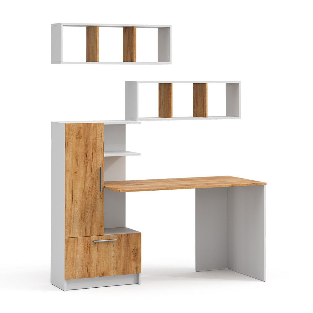 Vicco Schreibtisch Tomy, Weiß/Goldkraft Eiche, 150 x 59 cm 3er Set da 2 Regale+Schrei... (2-St)
