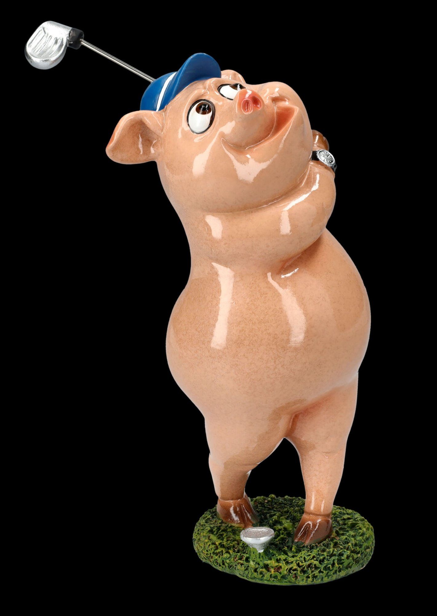 Figuren Shop GmbH Tierfigur Lustige Schweine Figur beim Golfen - lustige Dekofigur Golf Golfer | Tierfiguren