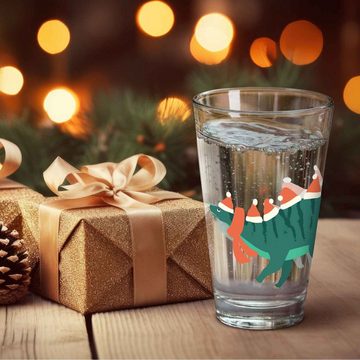 GRAVURZEILE Glas mit UV Druck Weihnachtsmotiv - Santasaurus, - Weihnachtsdeko - Geschenke für Jungen und Mädchen, Zur Weihnachtszeit zum Wichteln und als Geschenk für Kinder