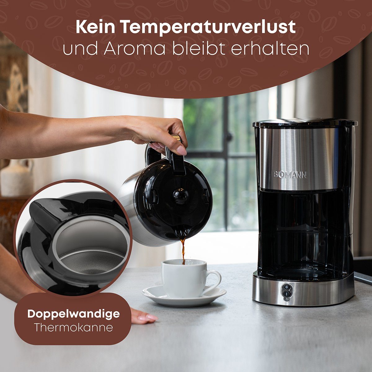 BOMANN Filterkaffeemaschine KA 6066 CB, mit Thermoskanne für 8–10 Tassen Kaffee