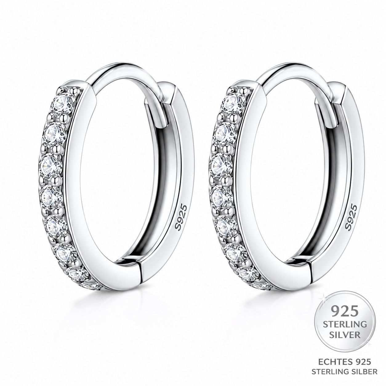 Paar Creolen 925 Sterling Silber kleine Damen Ohrringe Creolen mit Kristallen