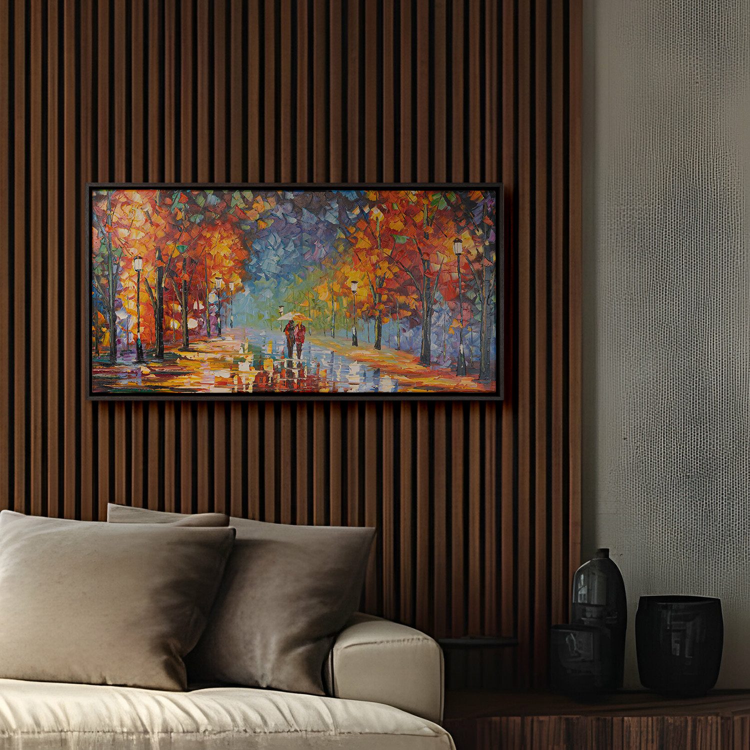 AUREDAS Gemälde Der Weg des Lichts, 160x80, Gemälde, Rahmen dunkel, Urban, Abstrakt, Farbe