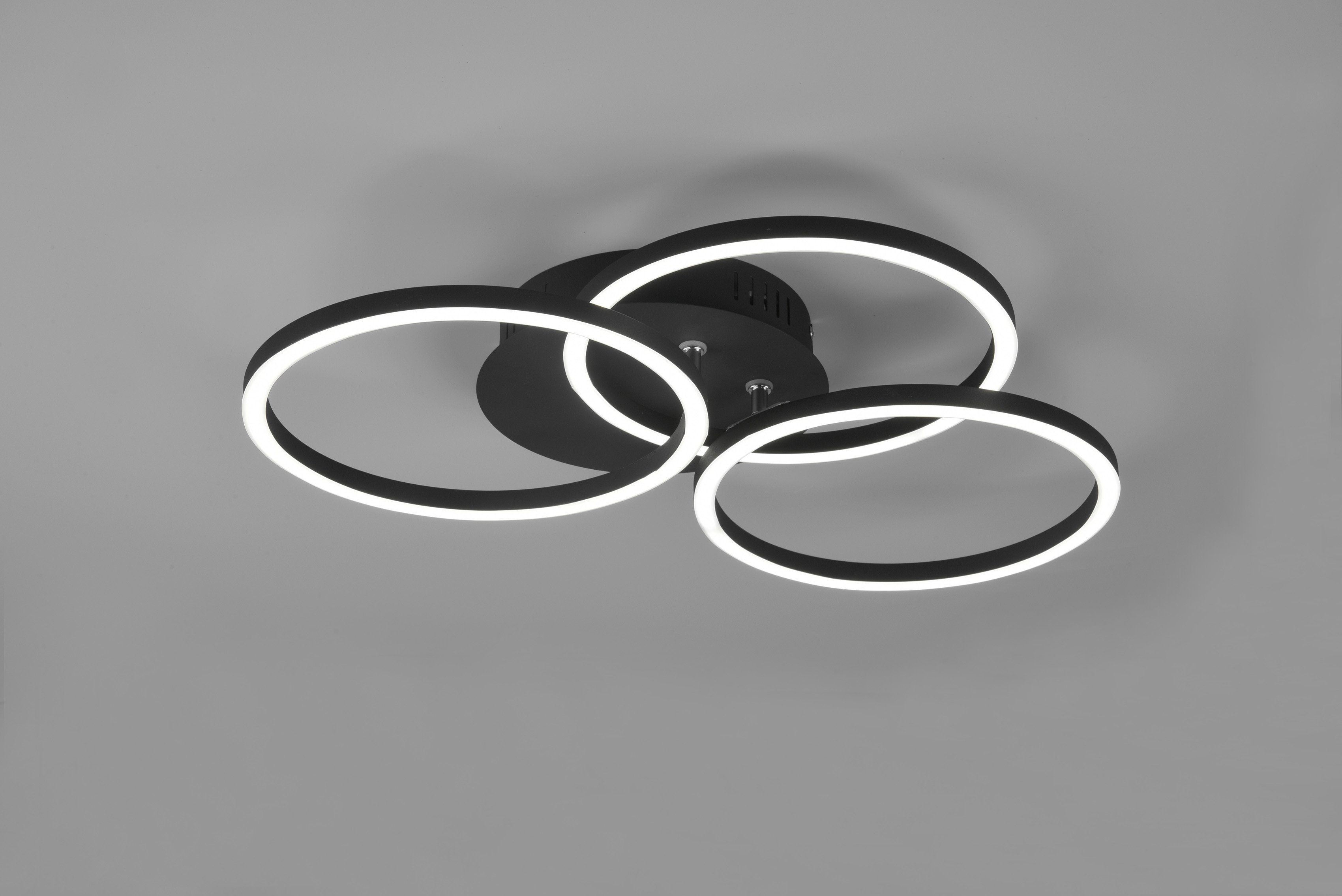 Reality Leuchten LED Deckenleuchte Circle, Memoryfunktion, Nachtlichtfunktion, LED fest integriert, warmweiß - kaltweiß, Deckenlampe schwarz matt mit schwenkbaren Ringen / inkl. Fernbedienung