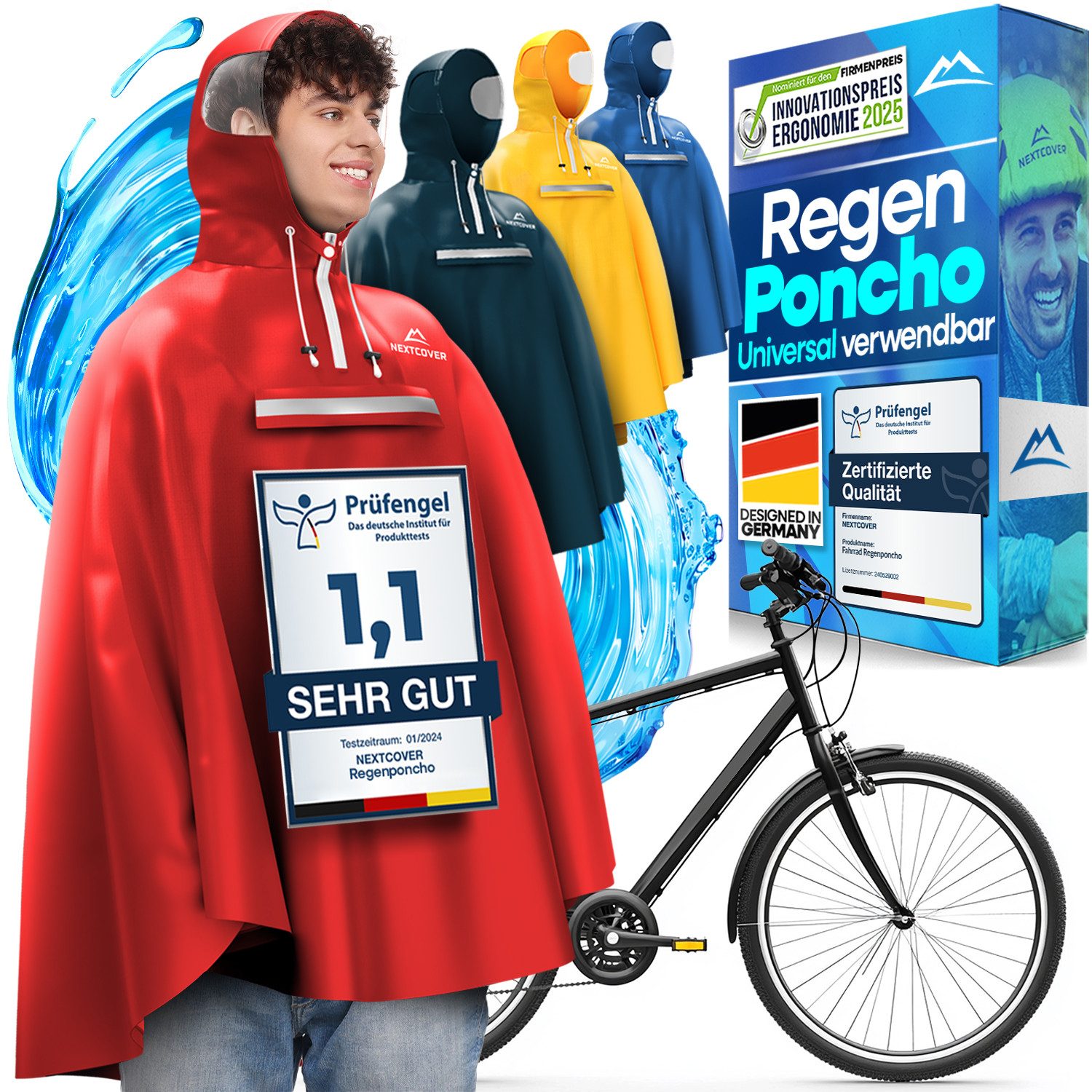 Nextcover Regenponcho NEXTCOVER® NEU Regenponcho Fahrrad für Damen & Herren