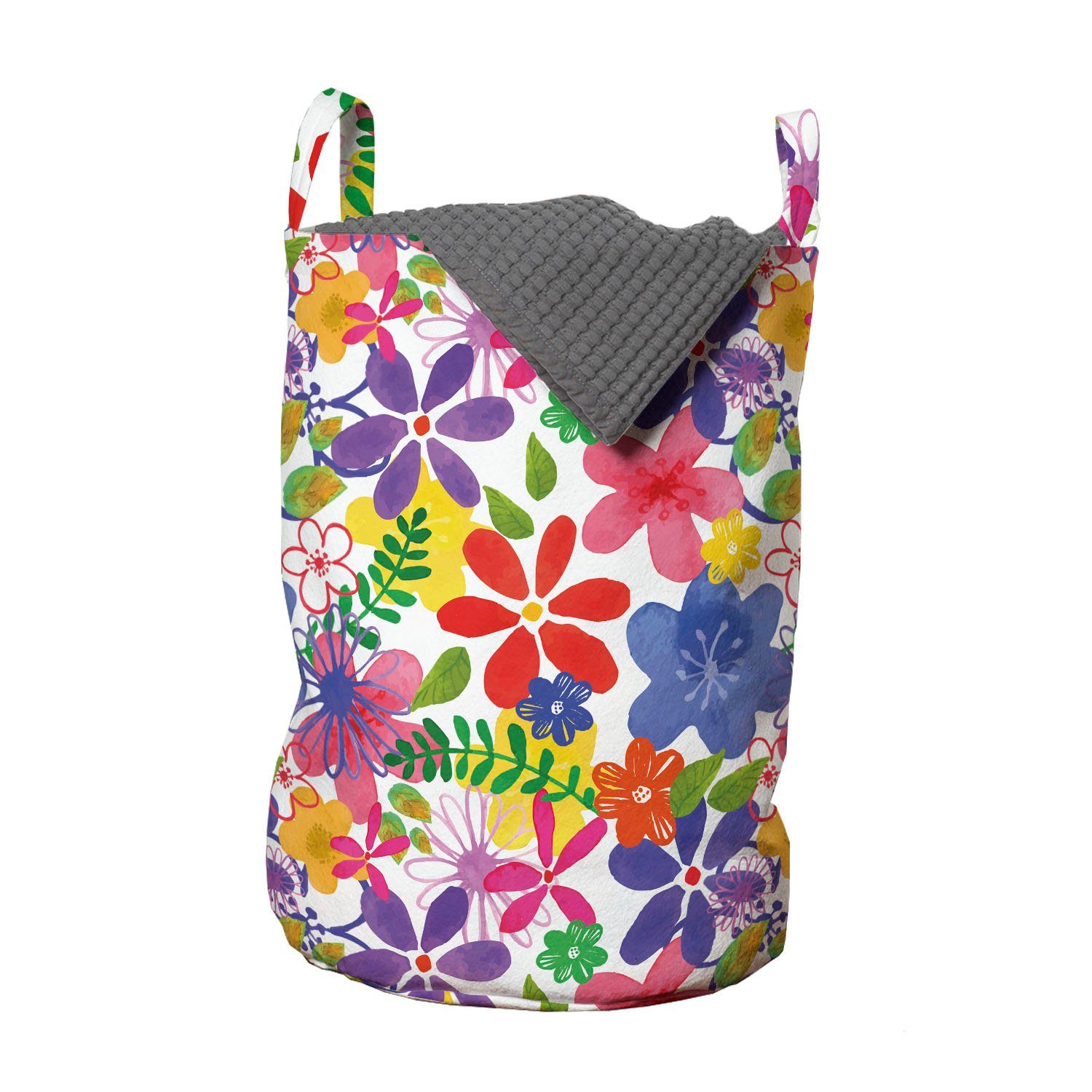 Abakuhaus Wäschesäckchen Wäschekorb mit Griffen Kordelzugverschluss für Waschsalons, Frühling Blühend Blüten-Muster