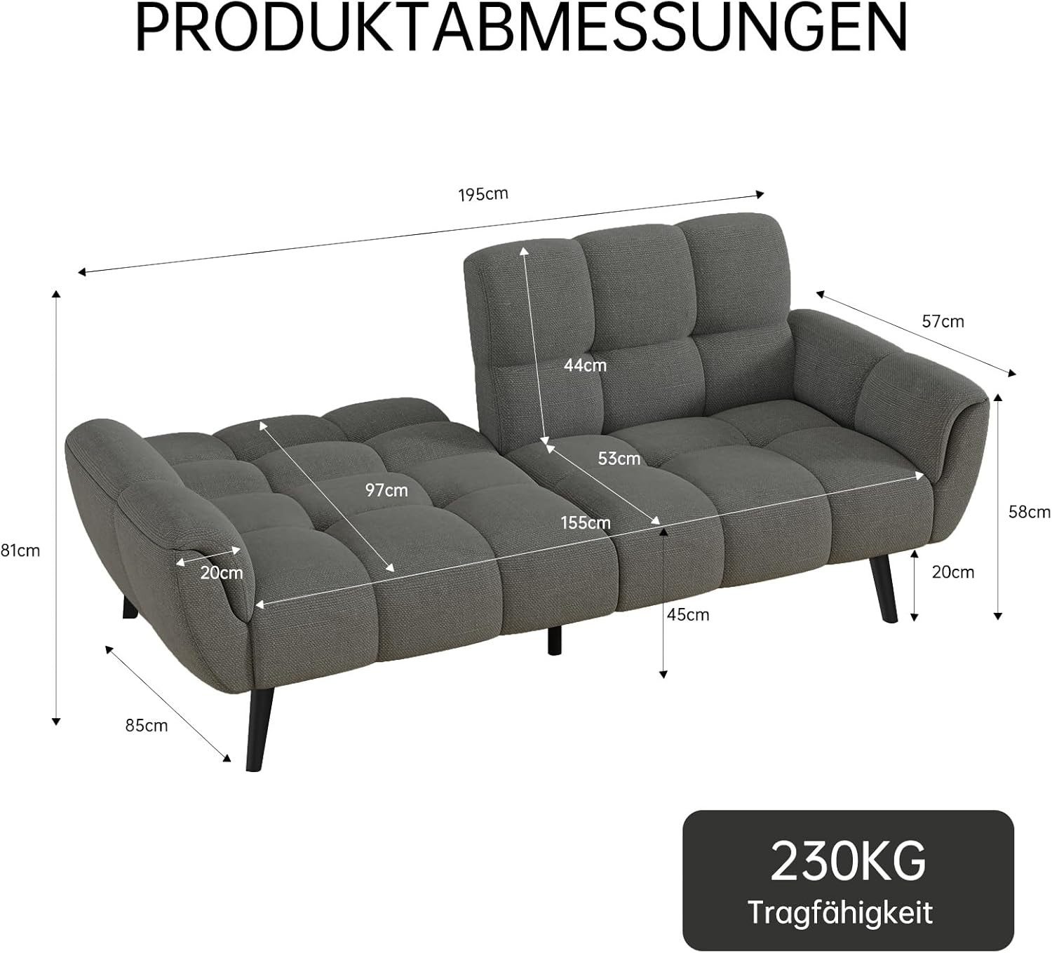 Jiexi 3-Sitzer Sofa Mit Schlaffunktion, Klappsofa Sofa 3 Sitzer, Geeignet Wohnzimmer