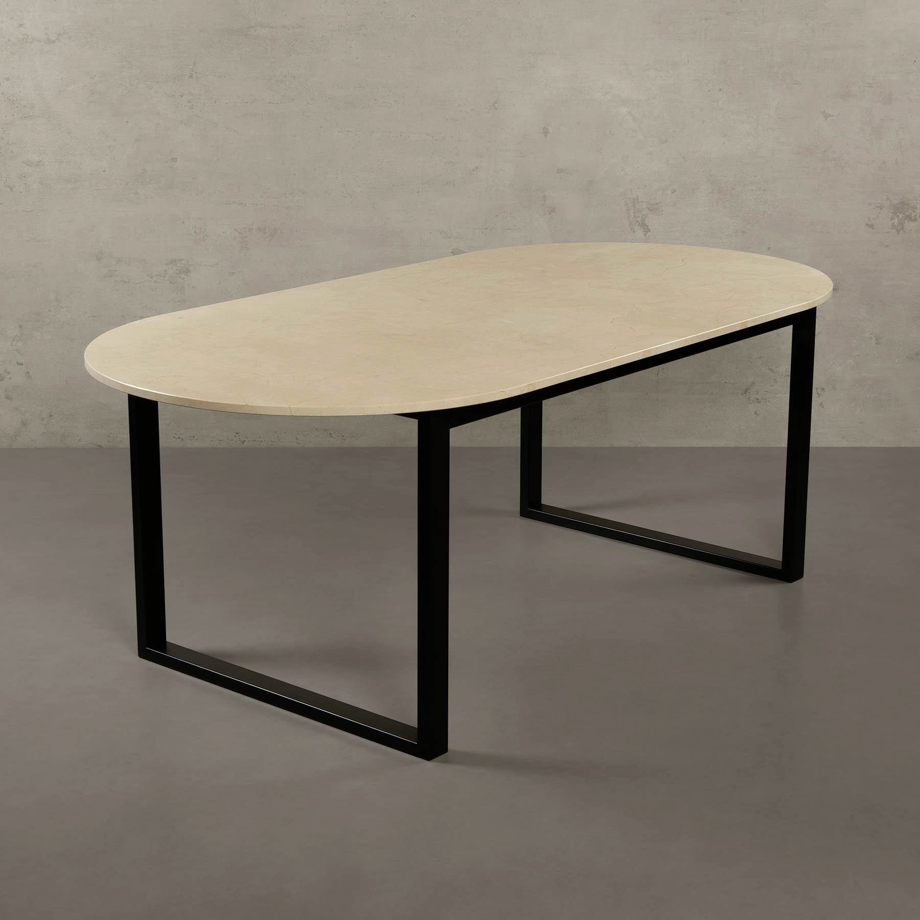 MAGNA oval, Crema BERGEN MARMOR, 200x100x75cm mit schwarz Esstisch ECHTEM weiß OVAL Atelier Esstisch Marfil Metallgestell,