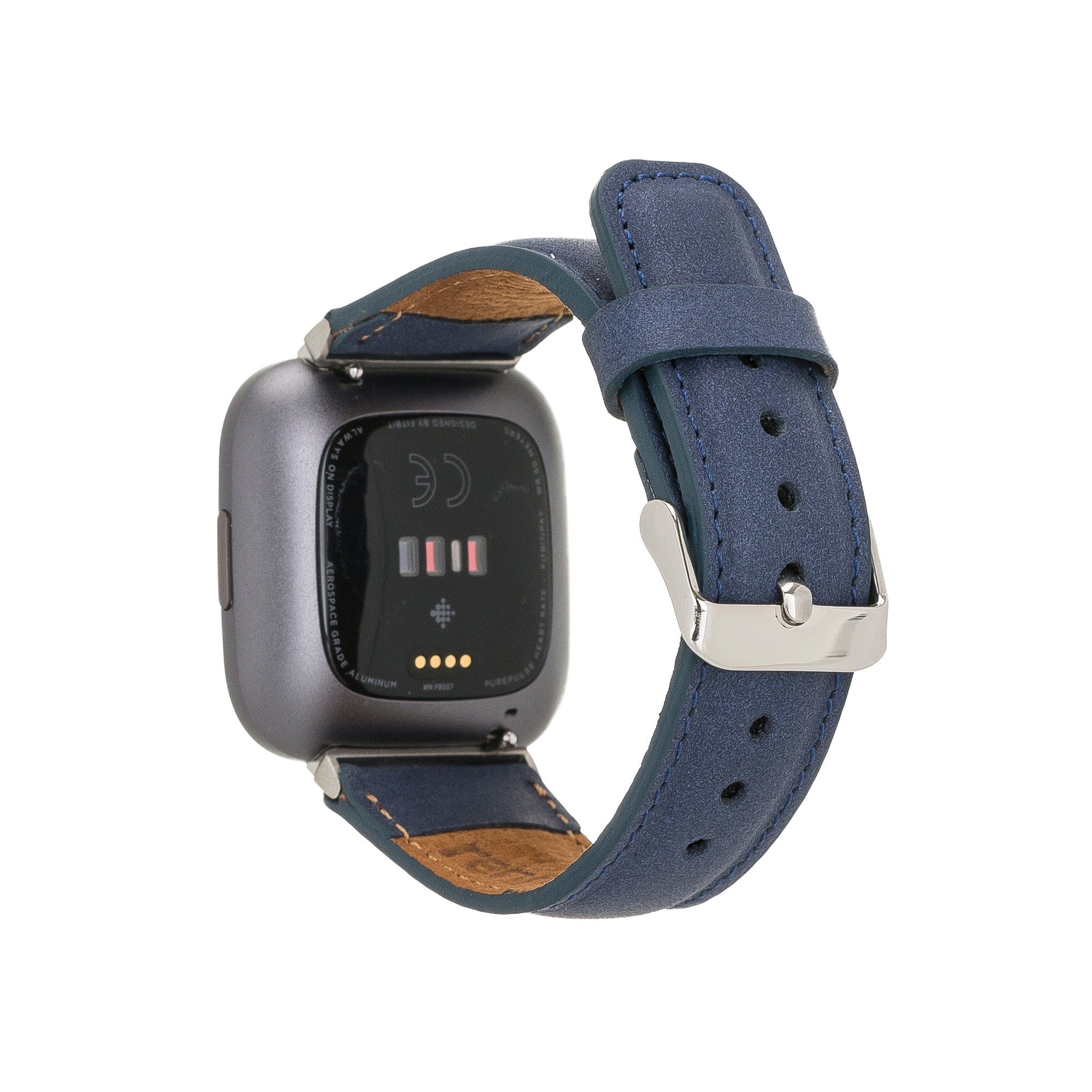 Renna Leather Echtes Leder 3 Matt / 4 Versa 2 Armband / Smartwatch-Armband Fitbit Ersatzarmband & Blau Sense