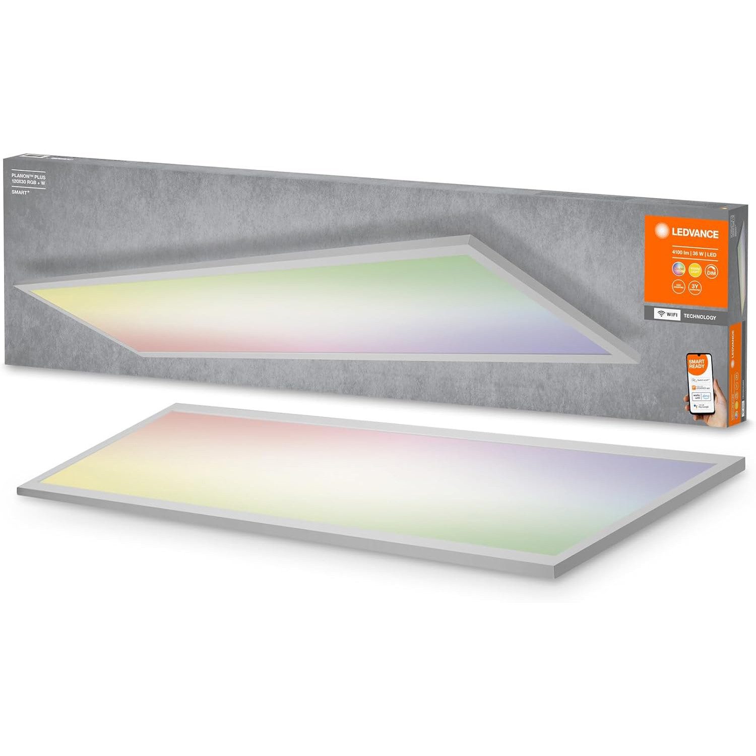 Ledvance LED-Leuchtmittel Smarte LED Panel Leuchte mit WiFi Technologie für Innen, 1 St., White, Lichtfarbe änderbar (3000K), RGB Farben änderbar, 120mm x 300mm
