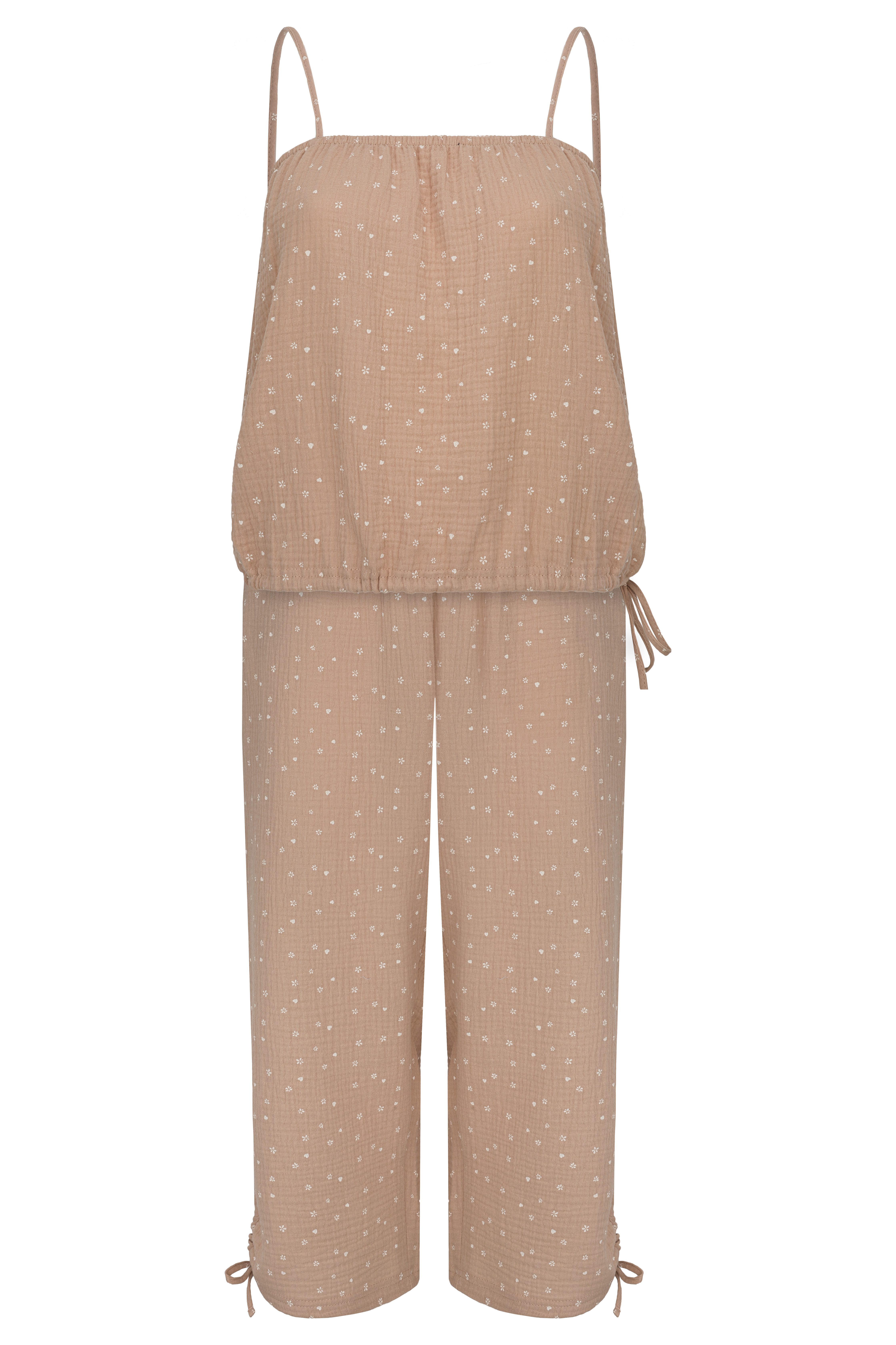 Mademoiselle Sommeil Pyjama Damen Musselin Schlafanzug aus 100 % Baumwolle (Set, 2 tlg) mit Spaghettiträger-Top & 7/8-Hose, leichte Sommer-Nachtwäsche