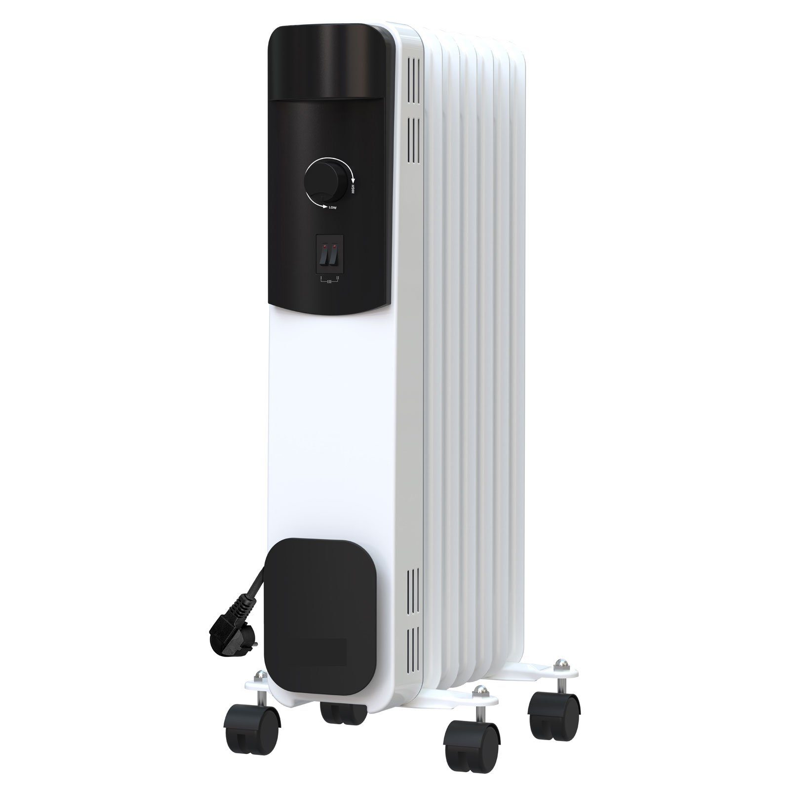 Güde Ölradiator 7 Rippen Radiator 1500W 3 Heizstufen Heizkörper mit Thermostat, 1500 W, auf Rollen