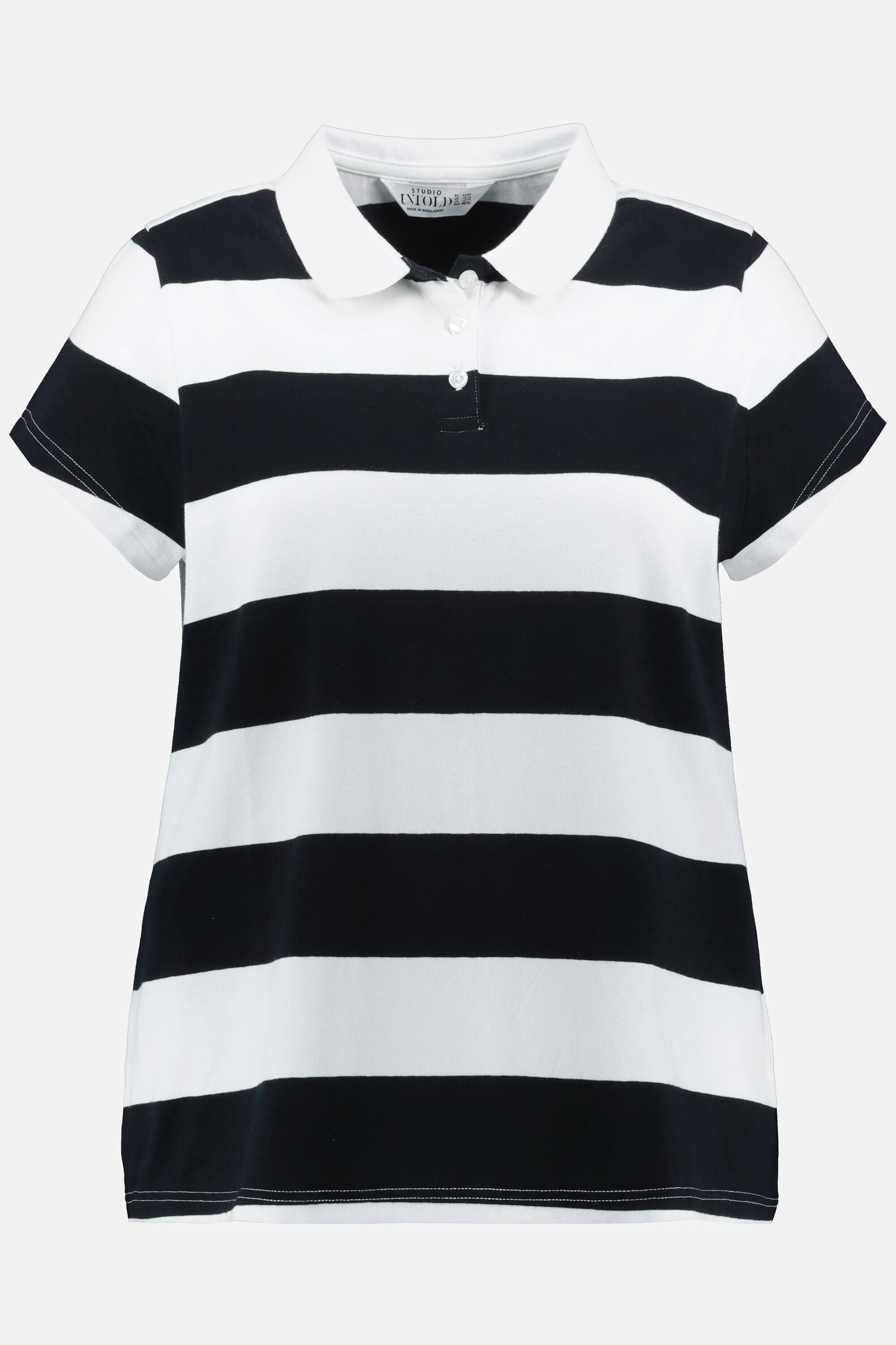 Halbarm Studio Untold Shirt schwarz Polokragen Fit Polo Rundhalsshirt Classic Streifen