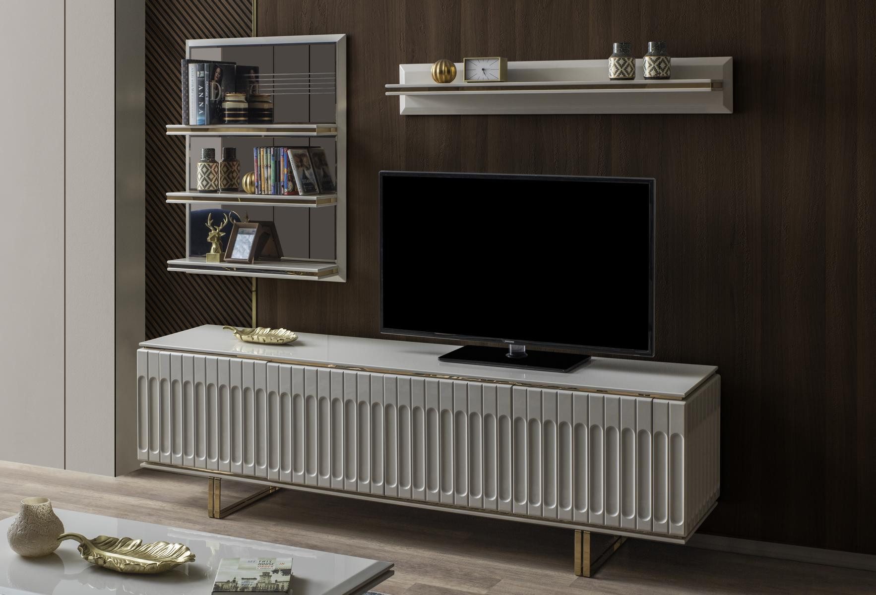 JVmoebel Wohnwand Luxus TV Lowboard Wandregal für Wohnzimmer und Fernseher, (3-St., RTV + 2x Полки), Made in Europa