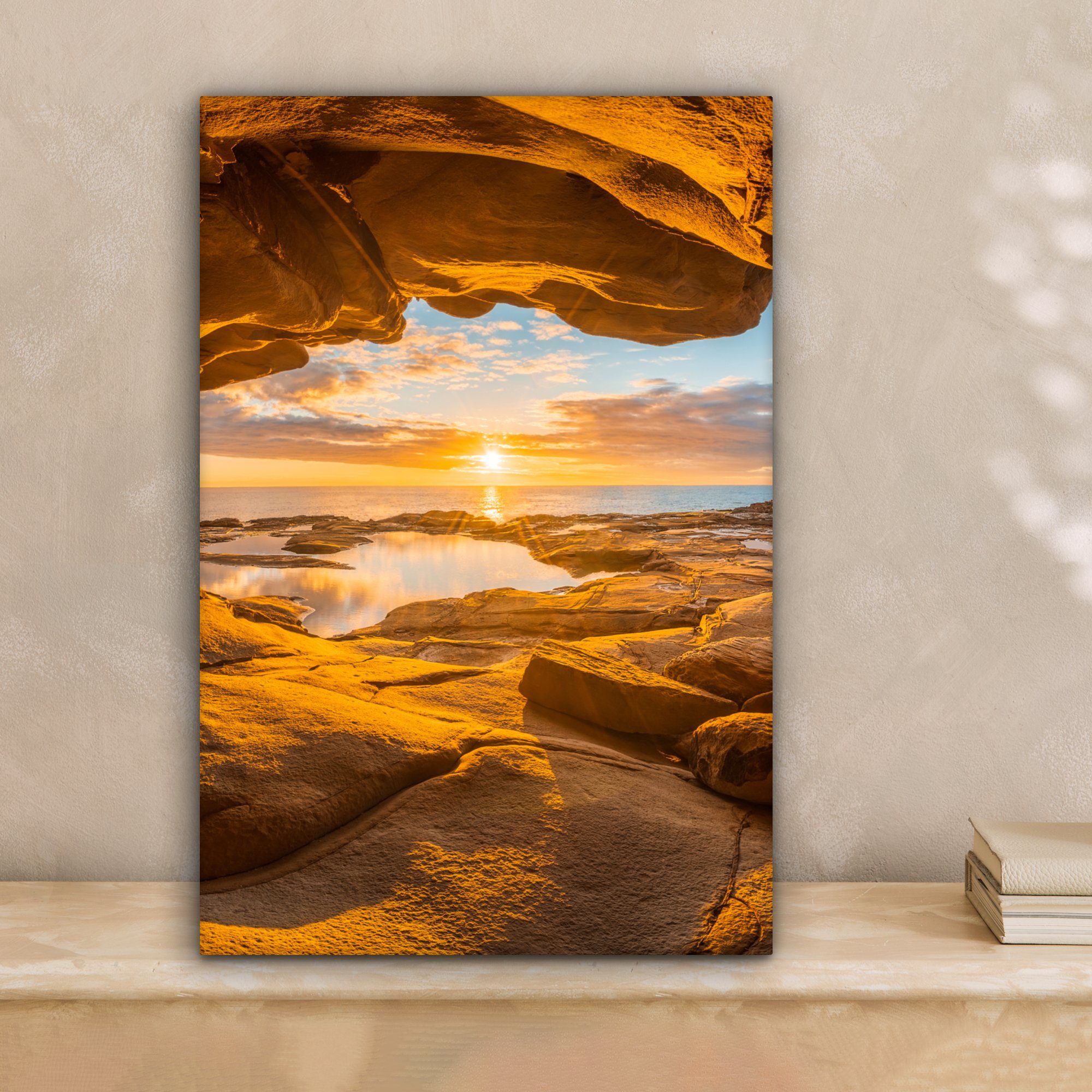 OneMillionCanvasses® Leinwandbild Höhle - Meer - Horizont - Sonnenuntergang günstig online kaufen