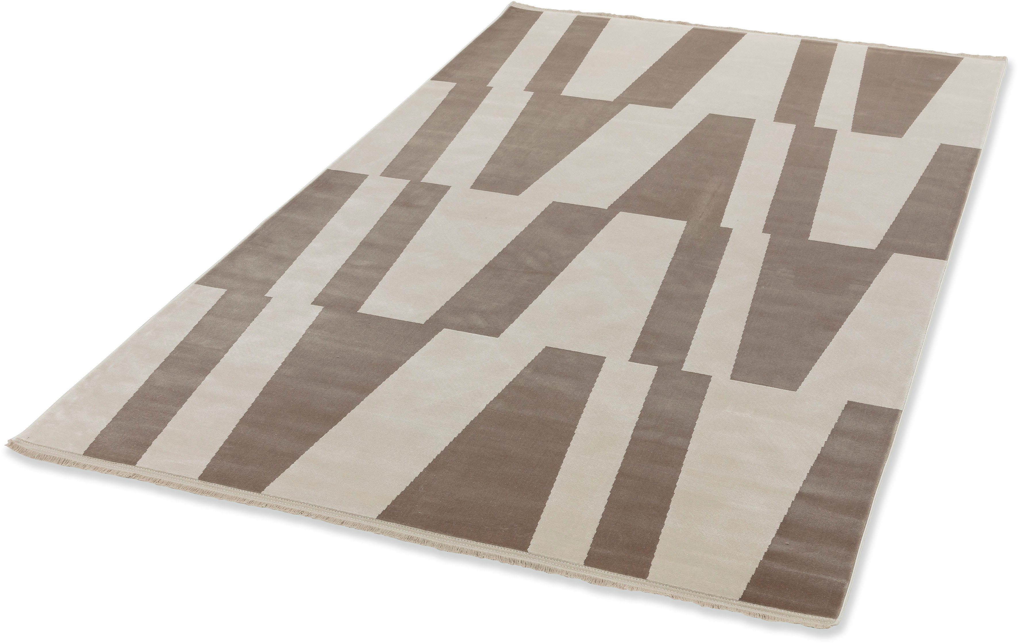 Teppich Magic 6104, SCHÖNER WOHNEN-Kollektion, rechteckig, Höhe: 7 mm, Hoch Tief Struktur, mit Viskose, weich und glänzend beige | Kurzflor-Teppiche