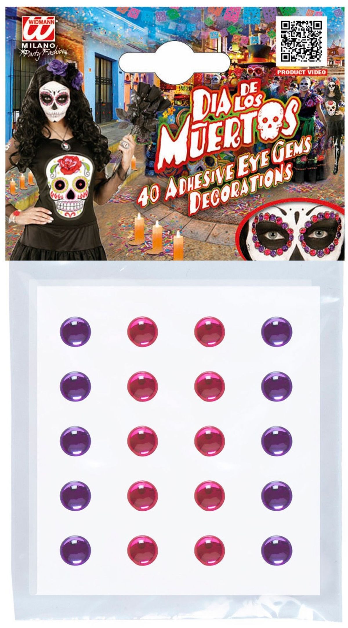Widmann S.r.l. Strass-Tattoo Glitzer Schmucksteine 'Dias de los Muertos', Pink