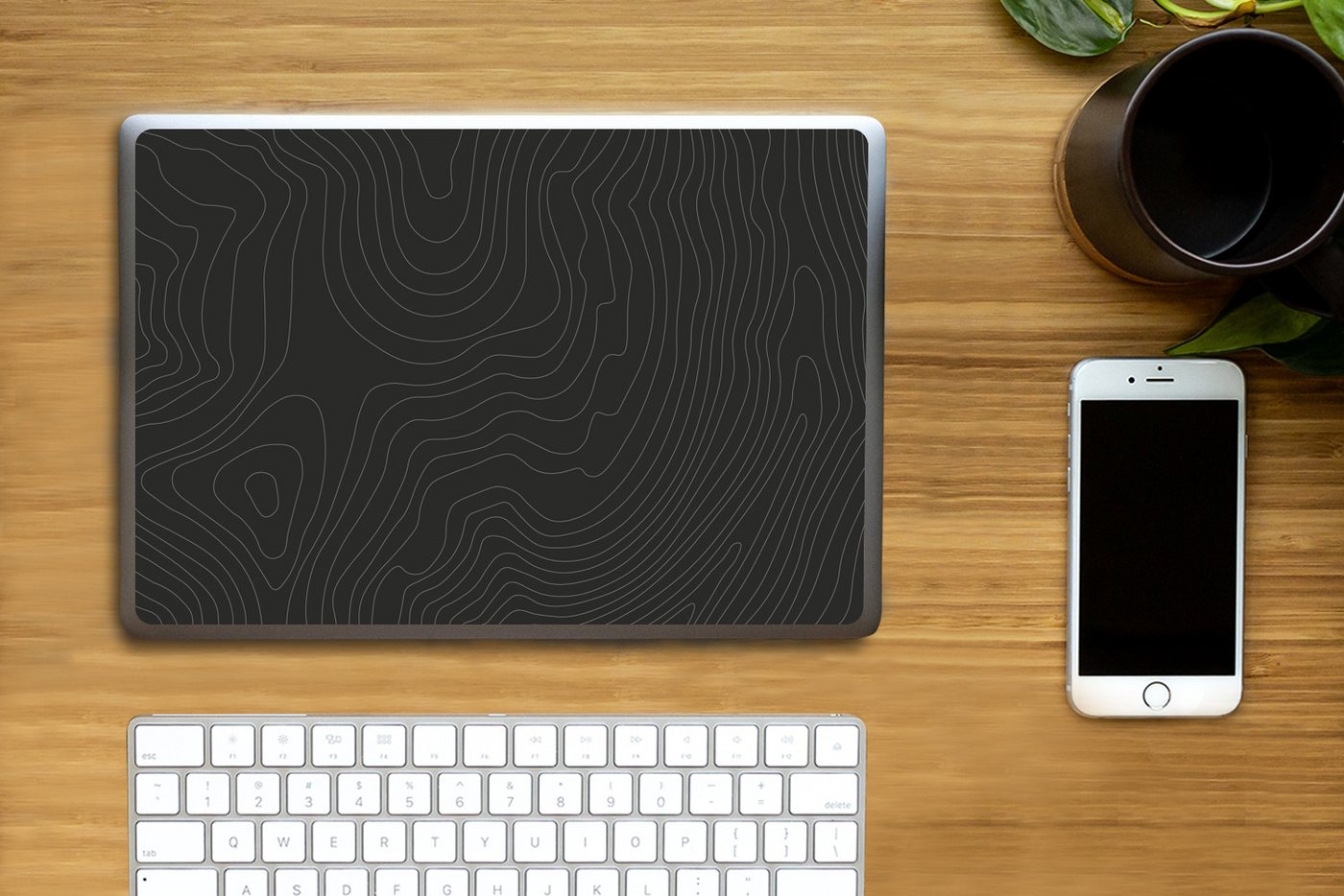 Thumbnail - MuchoWow Laptop-Aufkleber Topografische Linien - Grau - Abstrakt, (1tlg), Laptop Folien Cover, Aufkleber, Sticker, Schut...