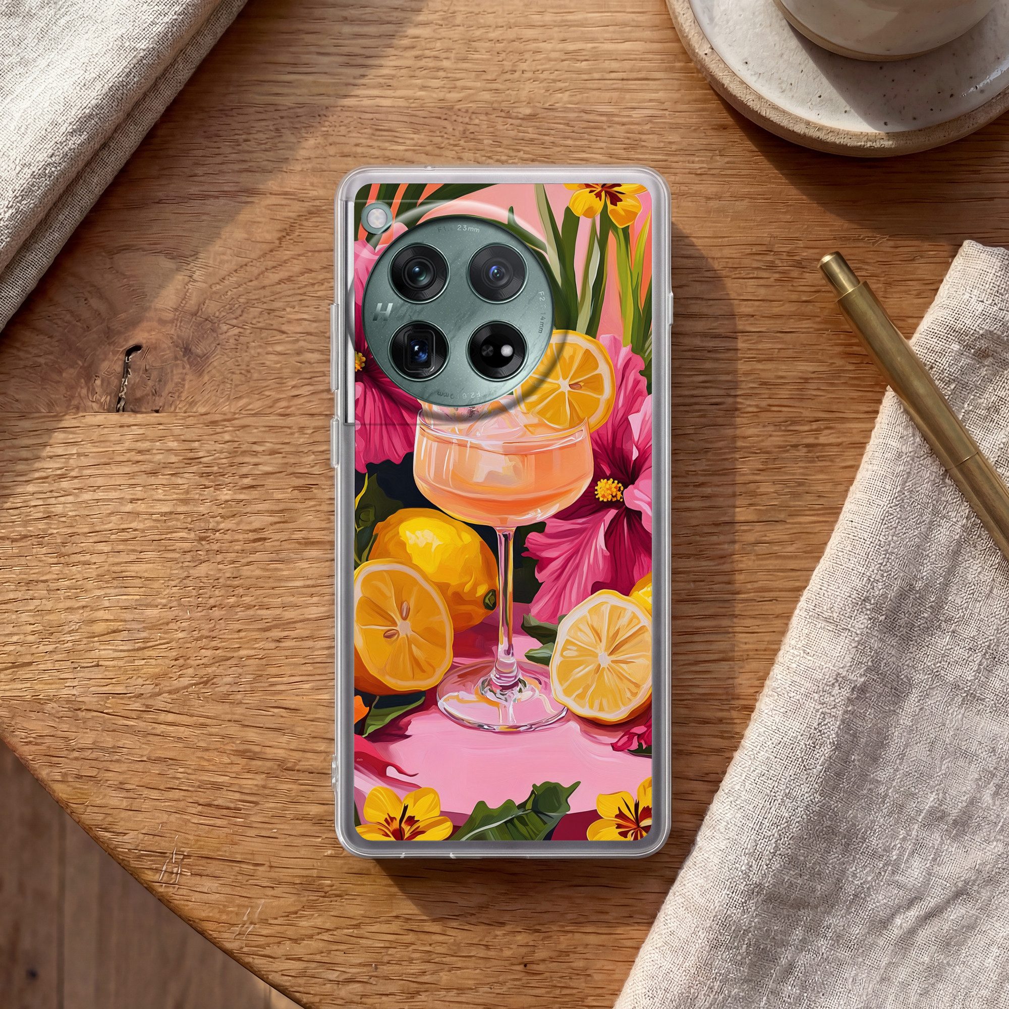 MuchoWow Handyhülle für OnePlus 12 Getränk - Blumen - Gelb, Handy Case, Silikon, Bumper Case Dünn