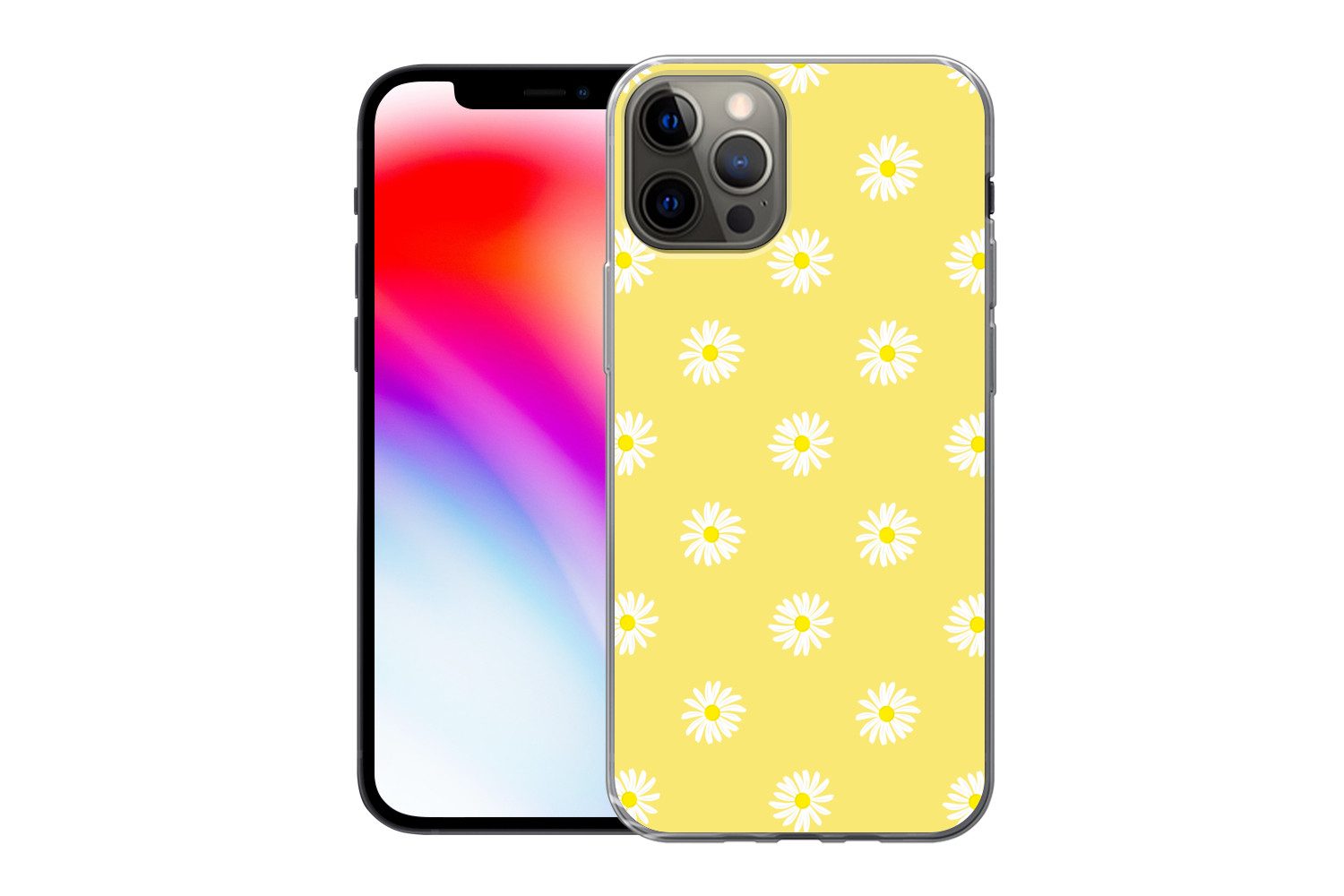 MuchoWow Handyhülle für Apple iPhone 13 Pro Gänseblümchen - Pastell - Weiß - Gelb - Blumen, Smartphone-Bumper, Print, Handy Schutzhülle Dünn