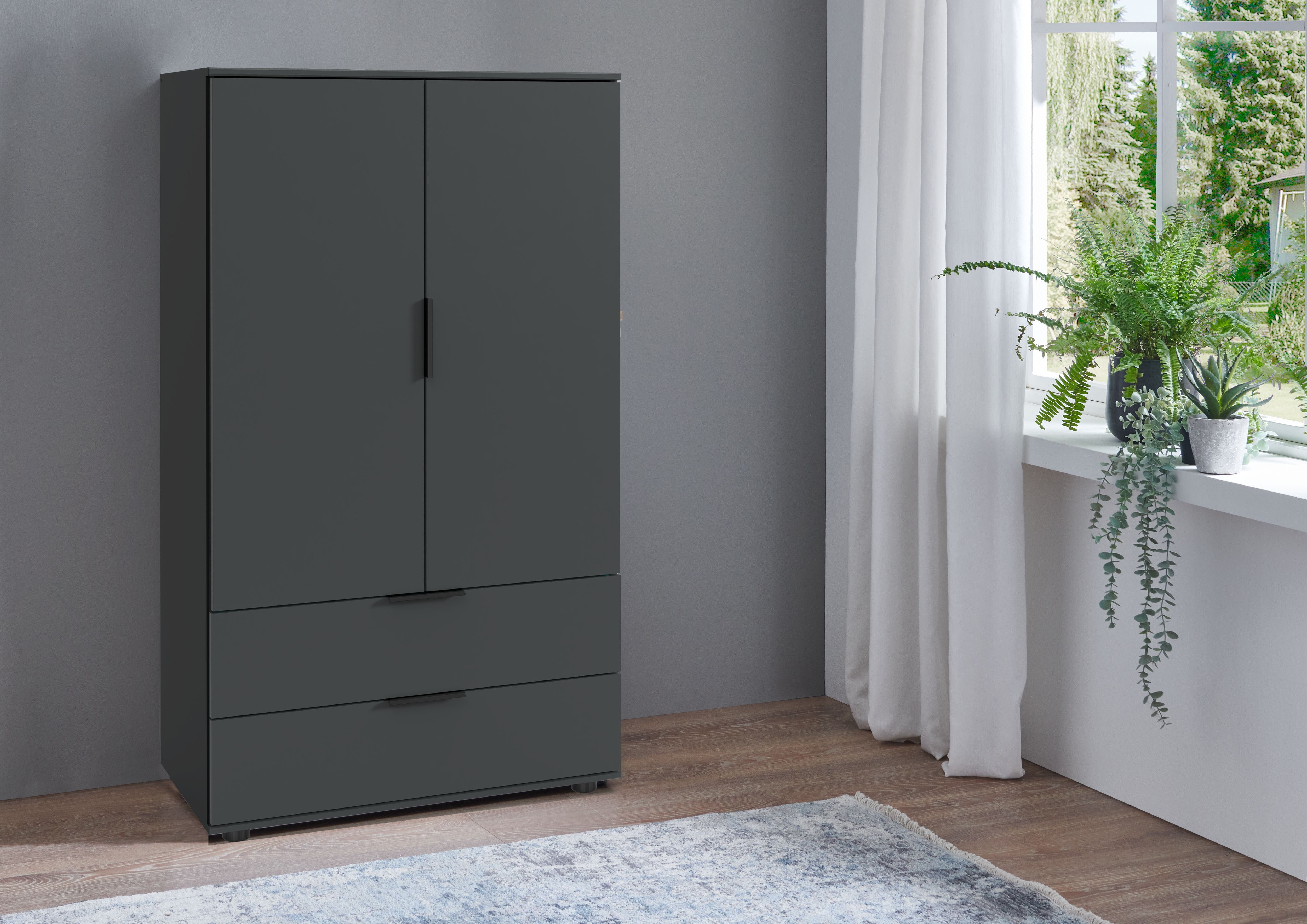 Wimex Wäscheschrank Easy Plus Kleiderschrank Garderobe 2 Schubladen, 81 oder 130cm breit in verschiedenen Farben, moderne Optik mit schwarzen Metallgriffen – Bild 2 von 5