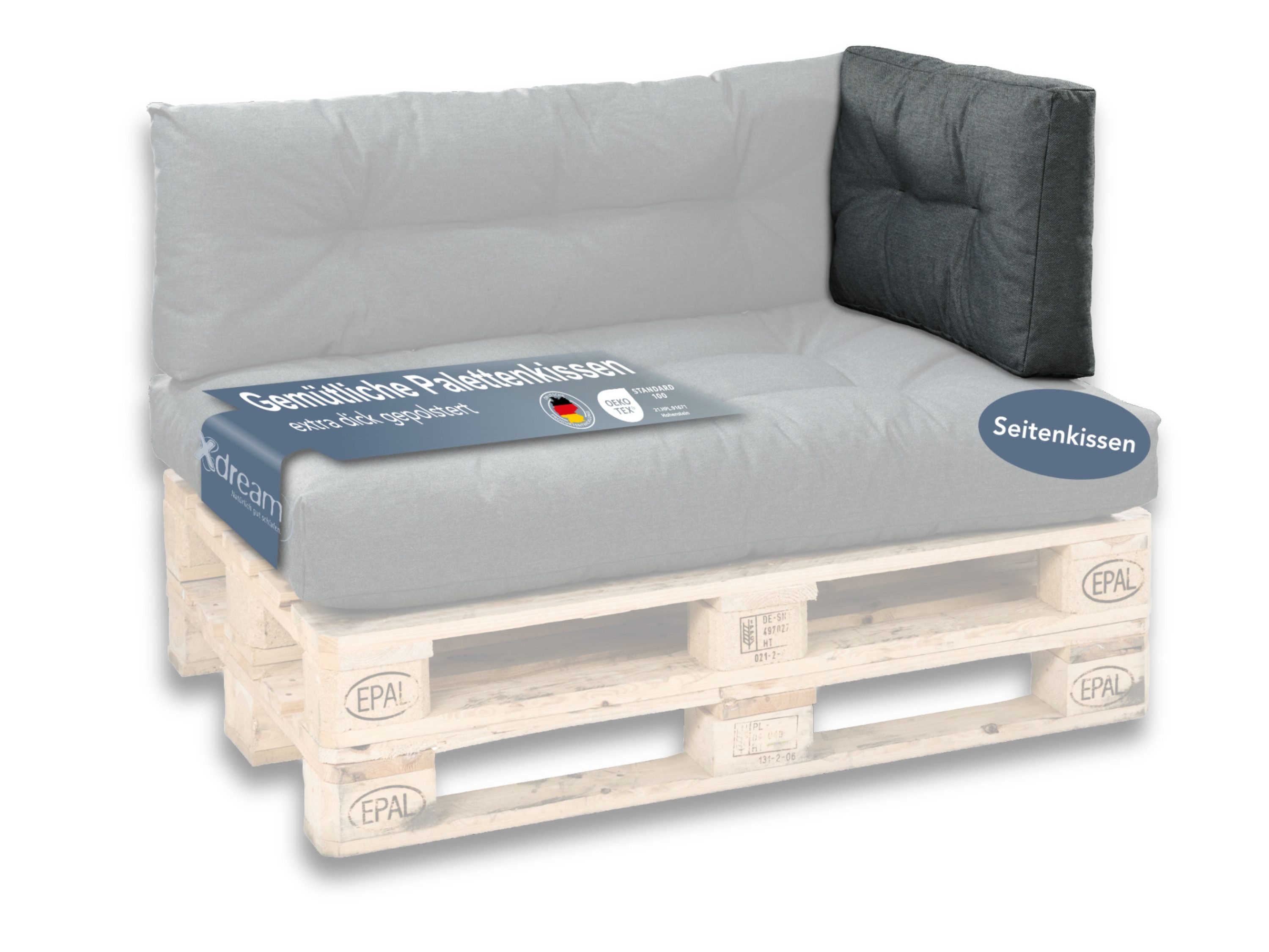 XDREAM Palettenkissen Sitzkissen, Rückenkissen und Seitenkissen (Einzeln oder als Set), passend für handelsübliche Europaletten/ Indoor & Outdoor geeignet