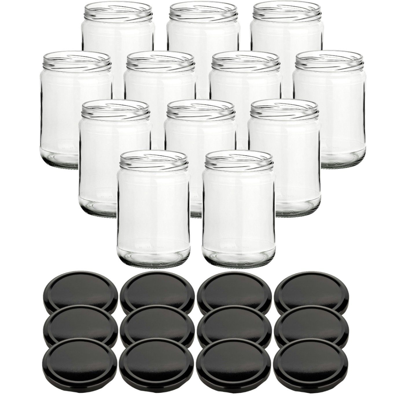 gouveo Einmachglas Vorratsgläser 580 ml Klassik mit Schraub-Deckel - Große Einmachgläser, (12-tlg), schwarz