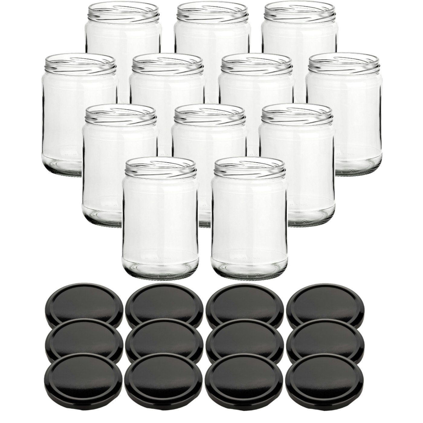 gouveo Einmachglas Банки для хранения 580 ml Klassik mit Schraub-Deckel - Große Банки, (12-tlg), schwarz BlueSeal