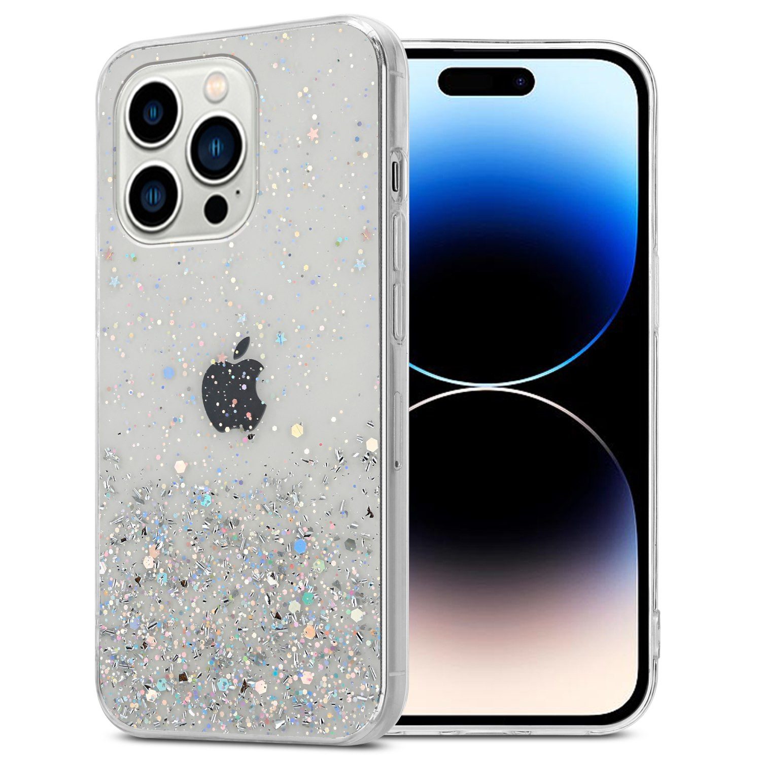 Cadorabo Handyhülle für iPhone 14 PRO MAX Hülle Apple iPhone 14 PRO MAX, Flexible TPU Silikon Handy Schutzhülle - Hülle - mit Glitzer