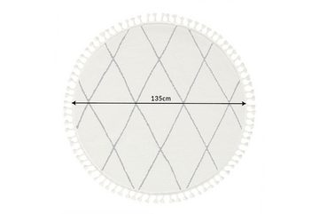 Teppich EUPHORIA 145cm wollweiß / schwarz, riess-ambiente, rund, Höhe: 15 mm, Wohnzimmer · Raute · Kurzflor · Fransen · Schlafzimmer · Scandinavian