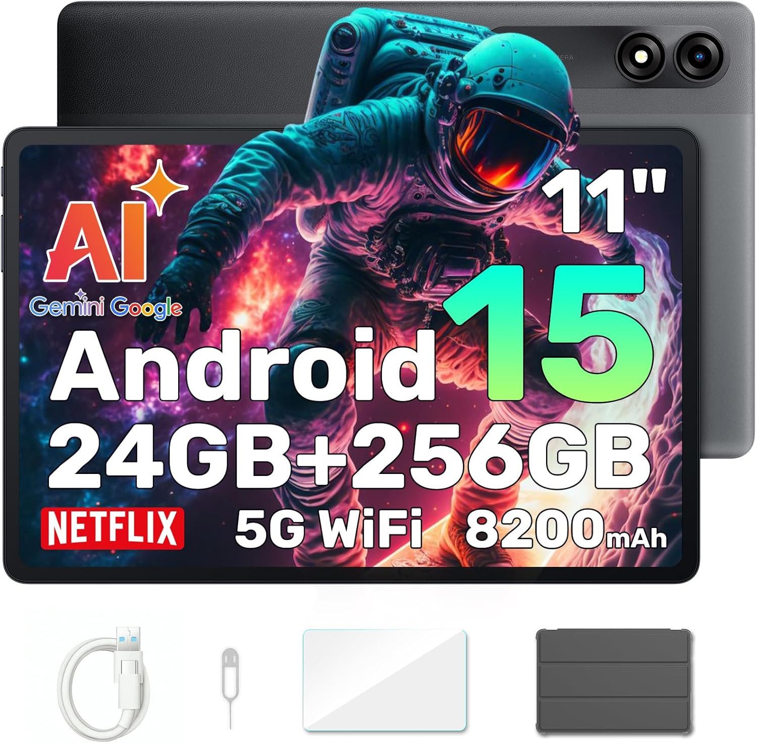 blackview Tab9Wifi FHD 2025 Android 14 incl. Hülle Tablet (11", 256 GB, DokeOS_P 4.0, Android 14, FHD, 8200 mAh, Face ID, Dual-Box)