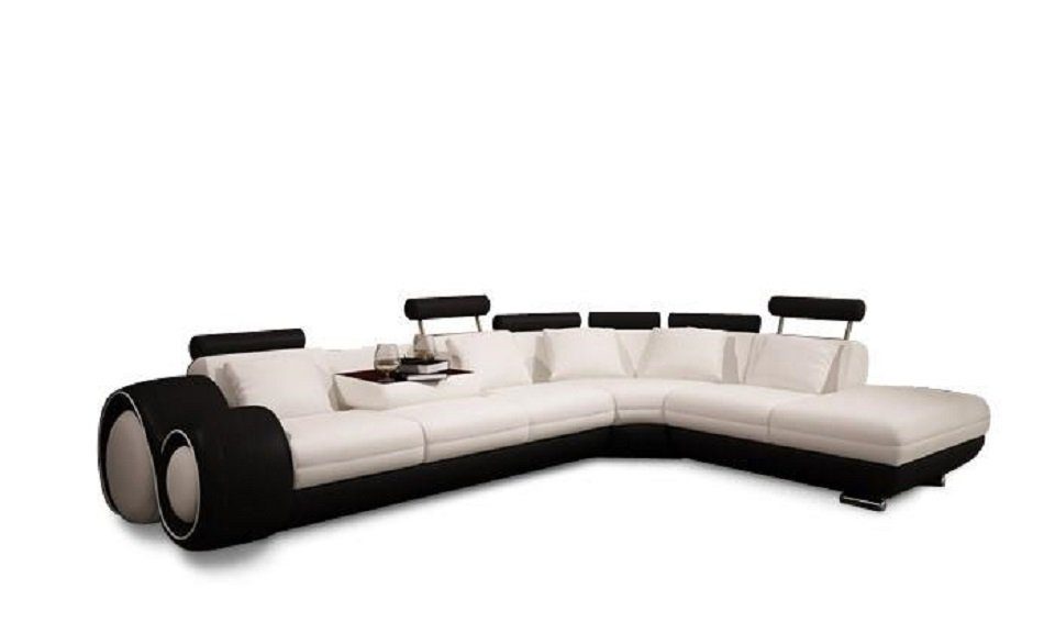 L Weiß/Schwarz Leder Sofas Form Polster Couch Sofa Wohnlandschaft Ecksofa Ecksofa, JVmoebel