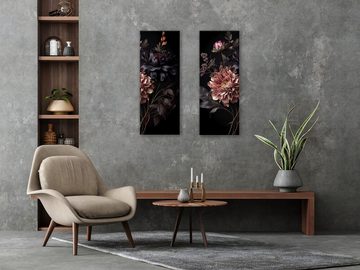 artissimo Glasbild Glasbild 30x80cm Bild aus Glas Wohnzimmer schwarz ausgefallen modern, Vintage Flowers: Opulente Blüten I