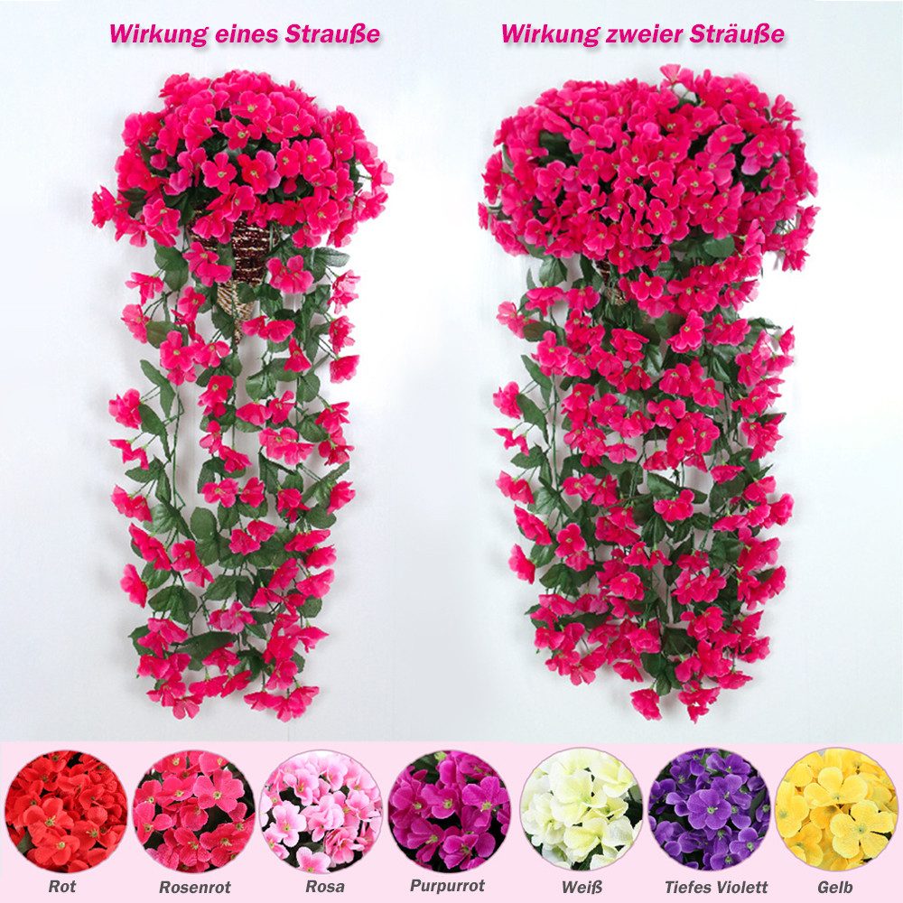 Kunstpflanze 2 Stück Künstlich Hängende Blumen, Blauregen Efeublumen Glyzinien, TUWENA, Kunstblumen Veilchen Hgende Blumen für Außen Innen Hochzeit Terrasse
