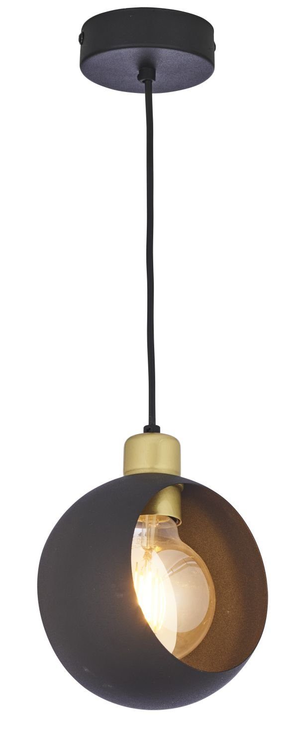 Licht-Erlebnisse Pendelleuchte MAZAO, ohne Leuchtmittel, Hängelampe Metall  in Schwarz Gold E27 rund Ø17cm Modern Flur