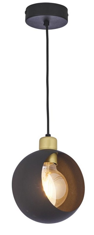 Licht-Erlebnisse Pendelleuchte MAZAO, ohne Leuchtmittel, Hängelampe Metall  in Schwarz Gold E27 rund Ø17cm Modern Flur