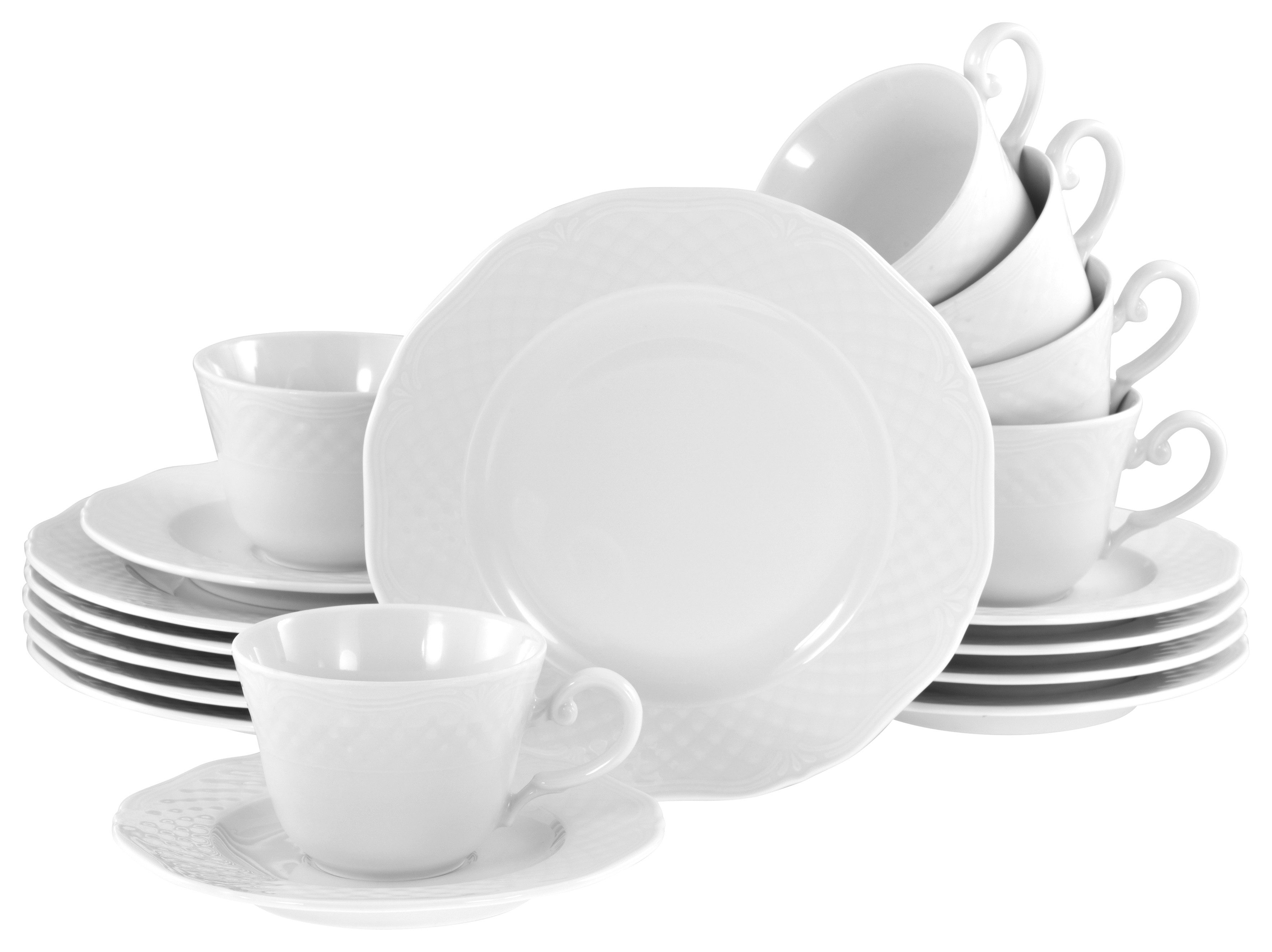 CreaTable Kaffeeservice Arianne Weiss, Service 18-tlg. (18-tlg), 6 Personen, Porzellan, Klassisch, Zeitlos