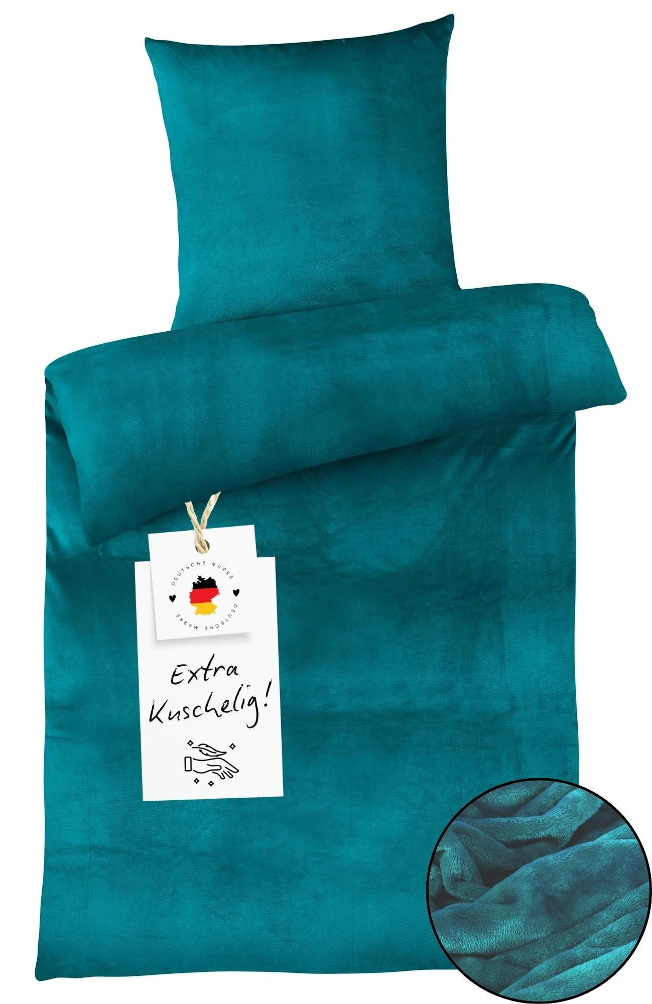 Carpe Sonno Bettwäsche Cashmere Touch Kuschel 135x200 155x220 Winter Teddy Plüsch Fleece Warm, Microfaser-Fleece, 2 teilig, Warme kuschelige einfarbige Bettwäsche Dunkelgrau Grün