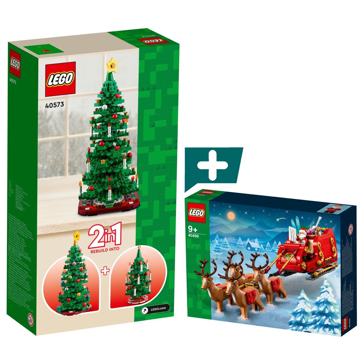 LEGO Schlitten des Weihnachtsmanns 40499 + LEGO Weihnachtsbaum 40573 Konstruktions-Spielset