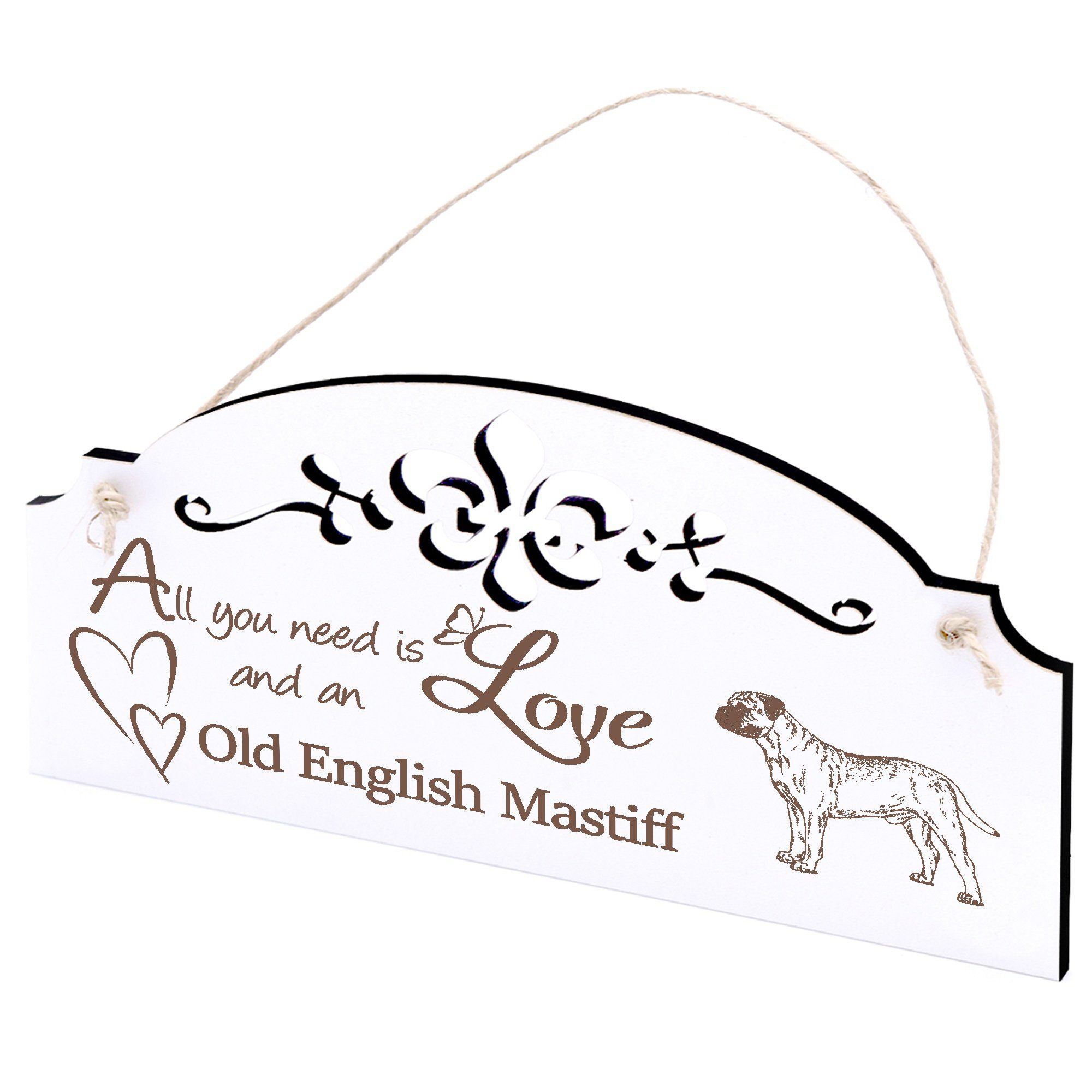 Dekolando Hängedekoration Old English Mastiff Deko 20x10cm All you need is Love