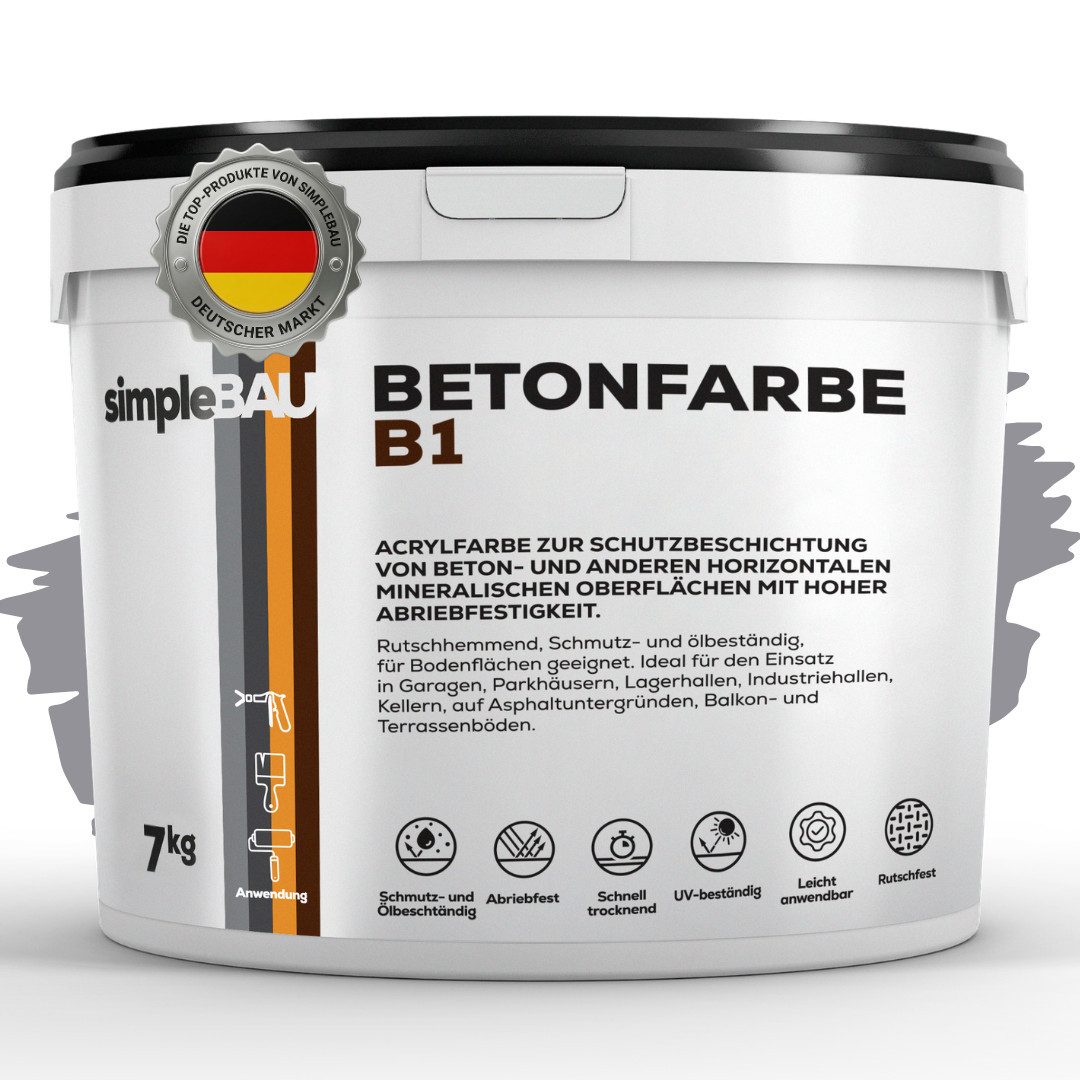 simpleBAU Bodenversiegelung Betonfarbe B1 4-15 KG, Garagenbodenbeschichtung - Farbe, rutschfest, abriebfest, innen und außen geeignet, wetterbeständig