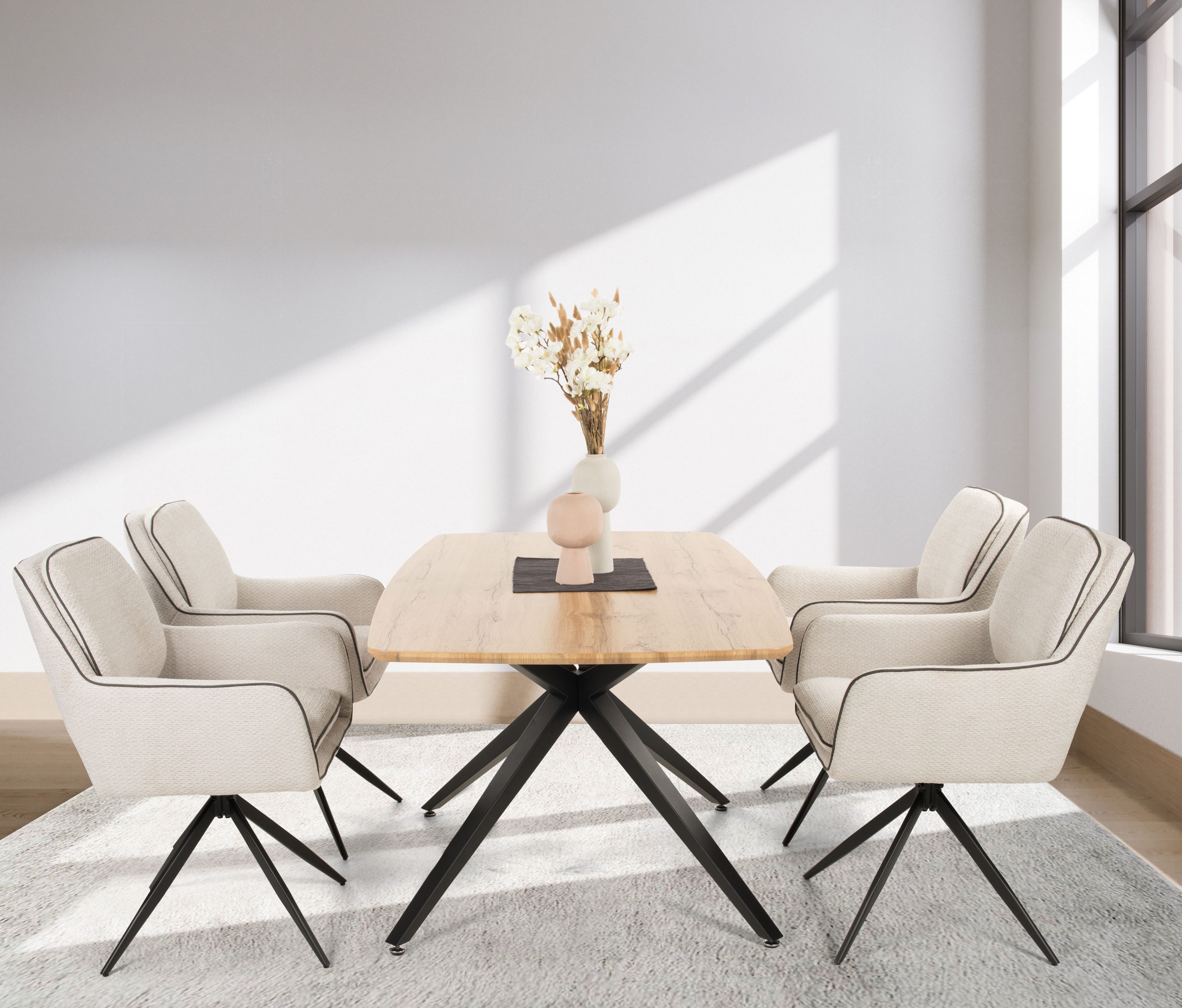 Duo Collection Essgruppe Emira und Esra, (Set, 5-tlg., Besteht aus einem Tisch und 4 Stühlen), massives Metallgestell, Stühle drehbar