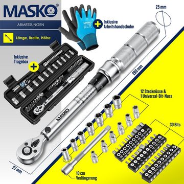 MASKO Drehmomentschlüssel, 45-tlg. Set Auto, Fahrrad & Motorrad 1/4 Zoll 5-25Nm inkl. Handschuhe