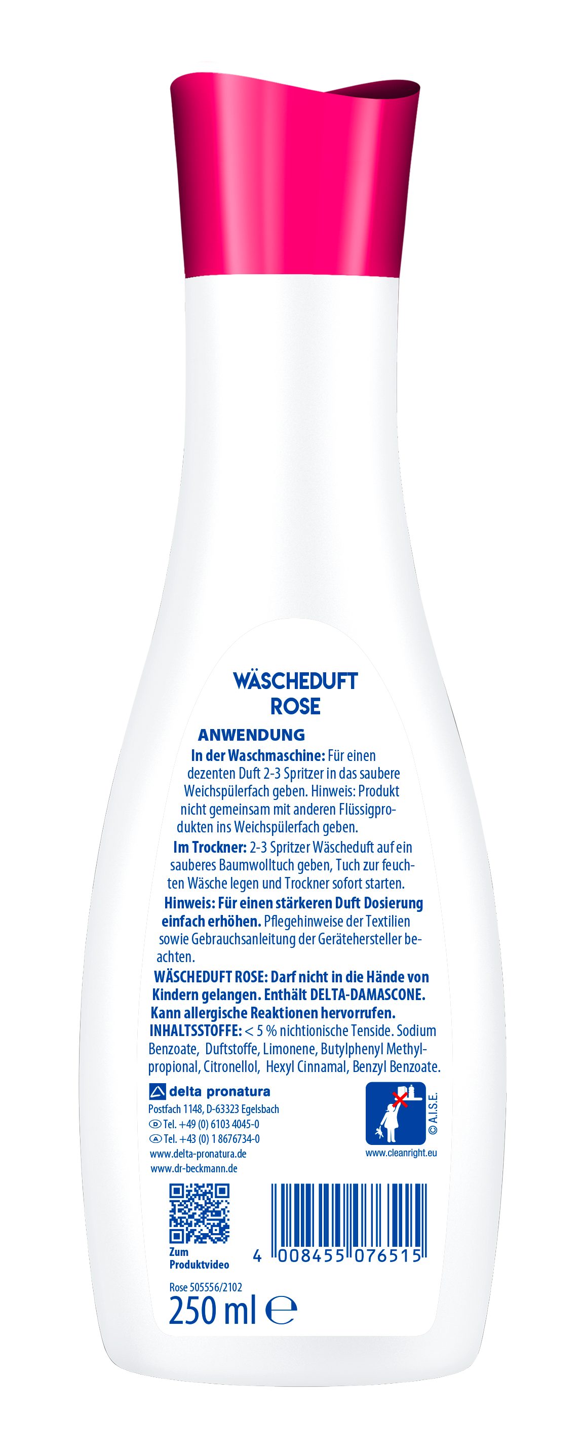langanhaltenden frischen Duft, Weichspüler und Beckmann Dr. (1-St) Rose, 250 ml 1x für Wäscheduft