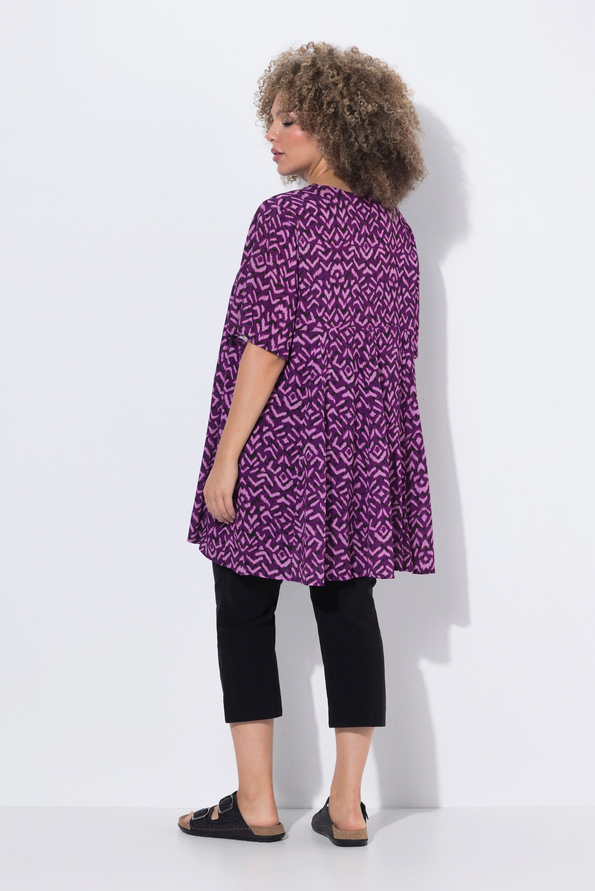 Ulla Popken Longbluse Bluse Zierfalten A-Linie Carré-Ausschnitt