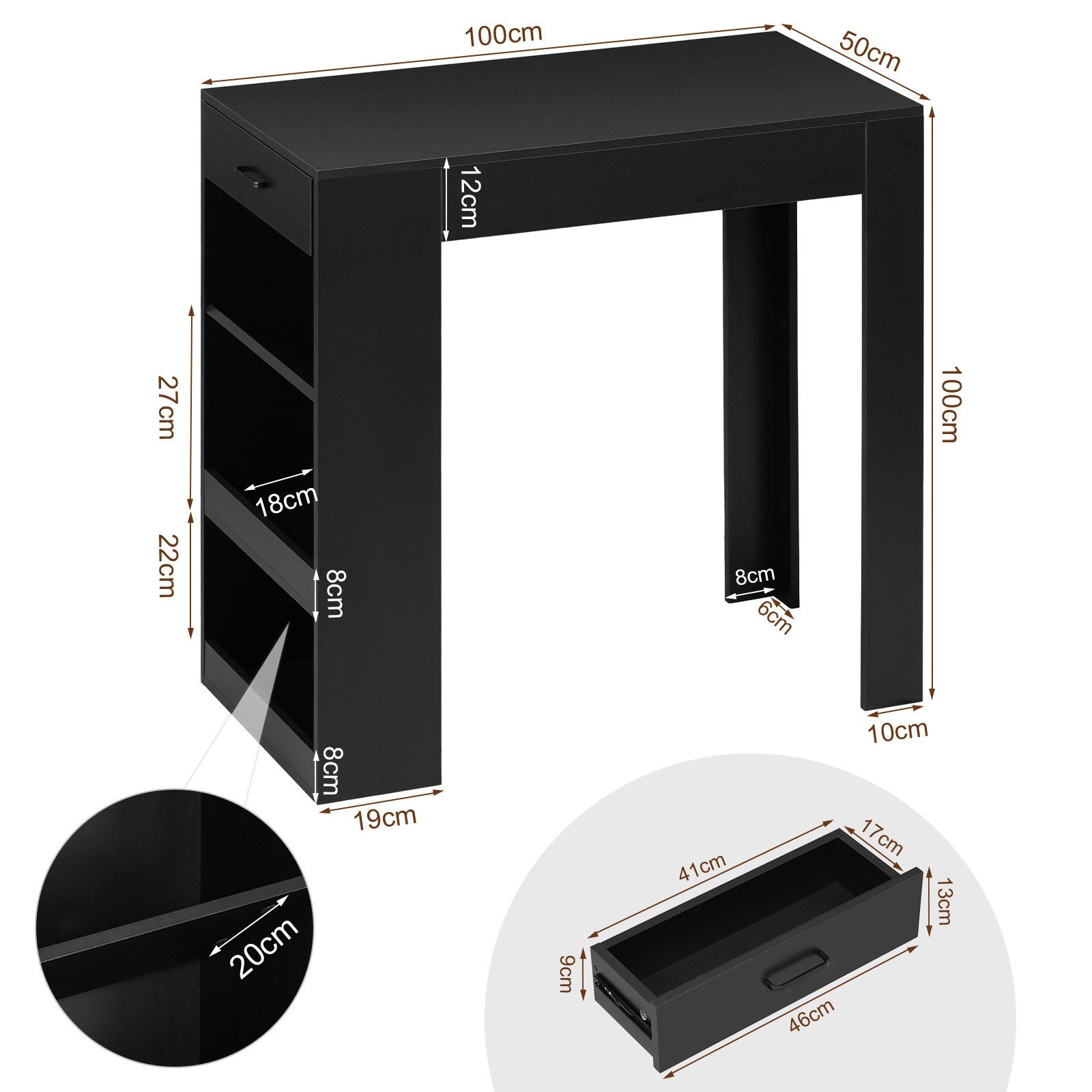 Woltu Bartisch (1-St), mit 1 Schublade 3 Ablagen, Küchentisch mit Weinregal